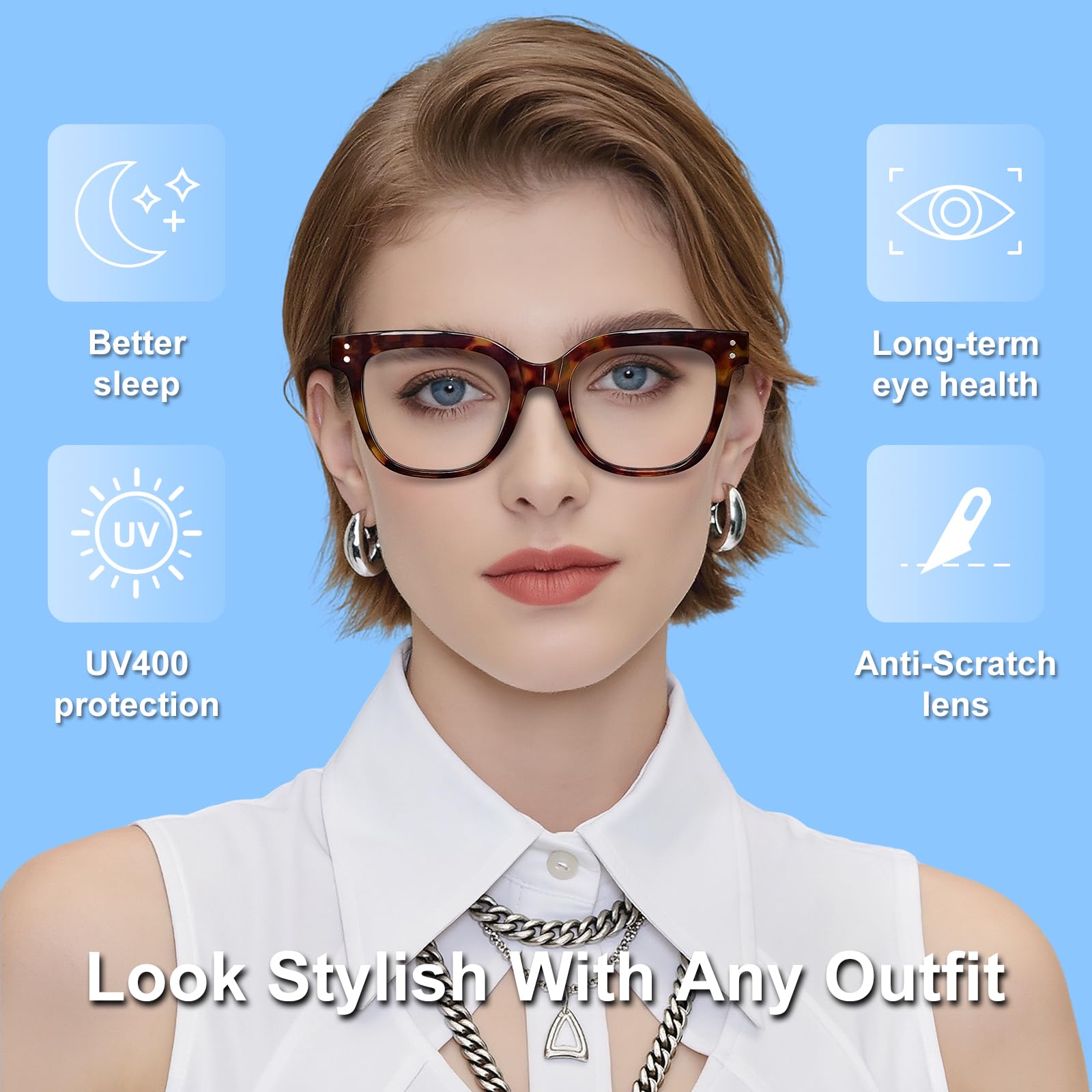 Lunettes anti-lumière bleue pour homme et femme, lunettes surdimensionnées à la lumière bleue tendance pour un meilleur sommeil, anti-fatigue et fatigue oculaire