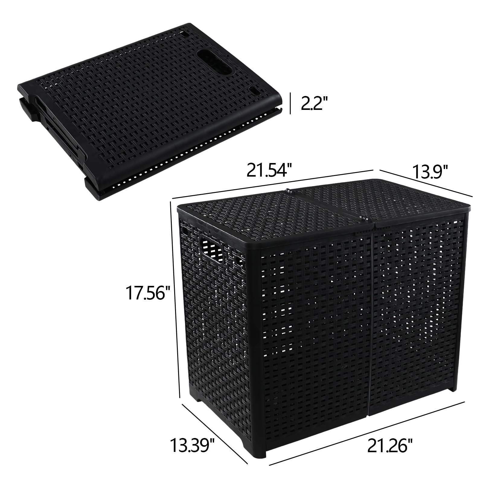 Wekioger Plastic Double Laundry Hamper Basket with Lid, 1 Pack Folding Clothes Laundry Hamper, Black