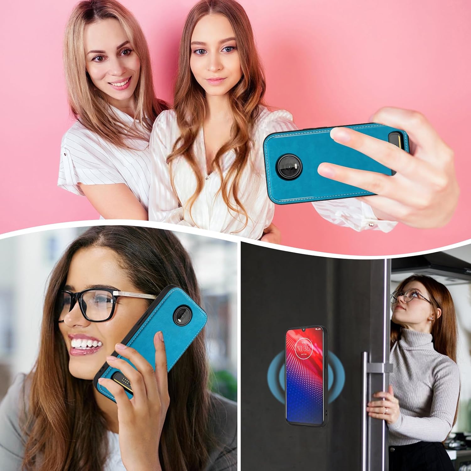 Asuwish Phone Case for Moto Z4/Moto Z 4 Play/MotoZ4 Force Zipper Wallet Detachable Cell Cover with Screen Protector Strap Flower Card Holder Motorola 4Z Motoz4cases MotoZ4Play XT1980-4 2019 Women Blue