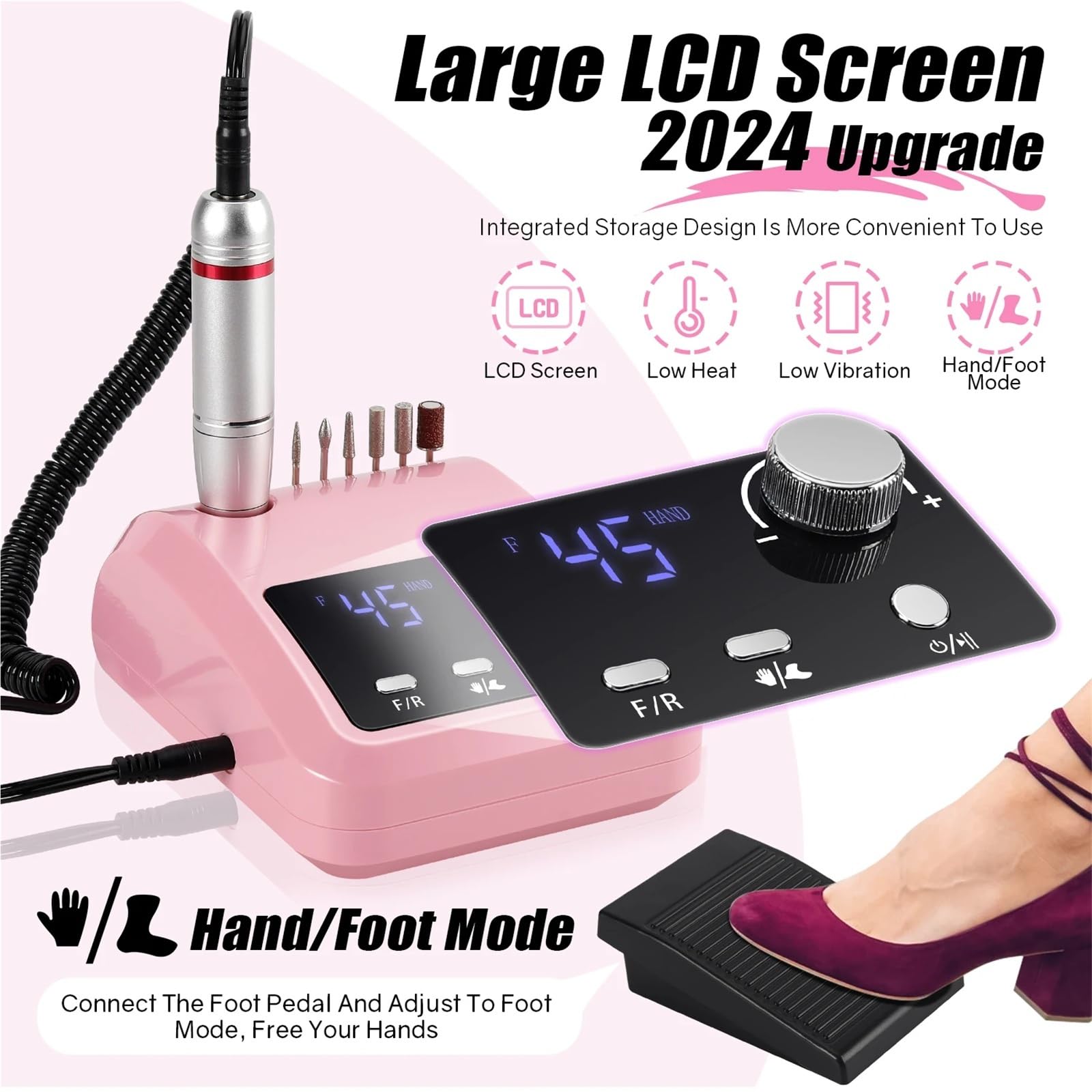 Elektrisches Nagelbohrer-Set mit 45.000 U/min for Acryl-, Gel- und Dip-Puder-Nägel, professionelle Nagelfeilenmaschine for Maniküre Pediküre(White)