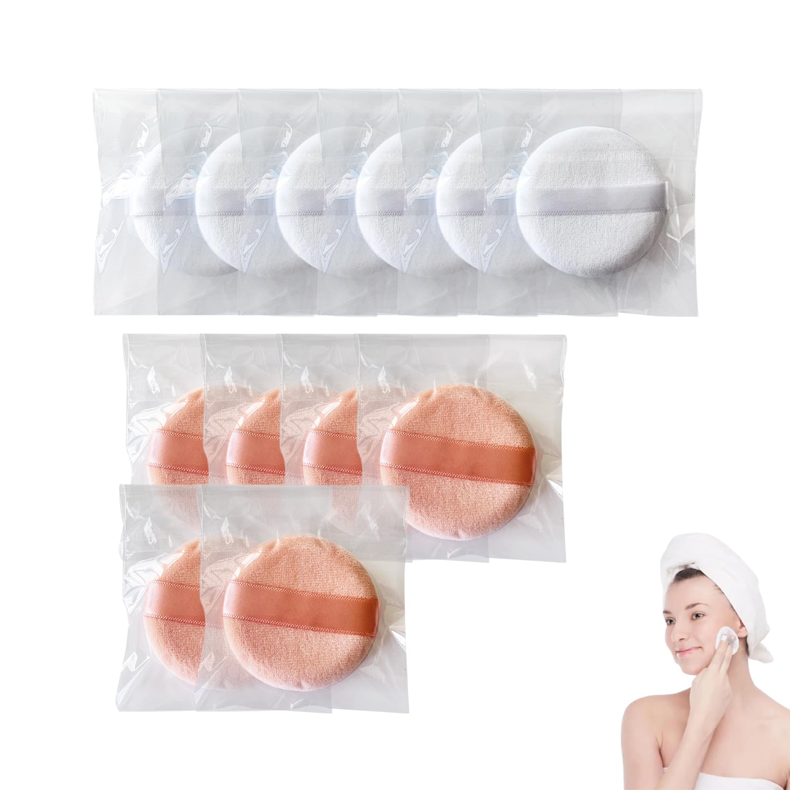 12 Piumini da Cipria Rotondi, Piumini da Trucco, Piumino da Cipria in Cotone, Spugna Viso Rotonda in Velluto, Strumento per il Trucco per Cipria Libera, Cipria Compatta, Cipria Fissante