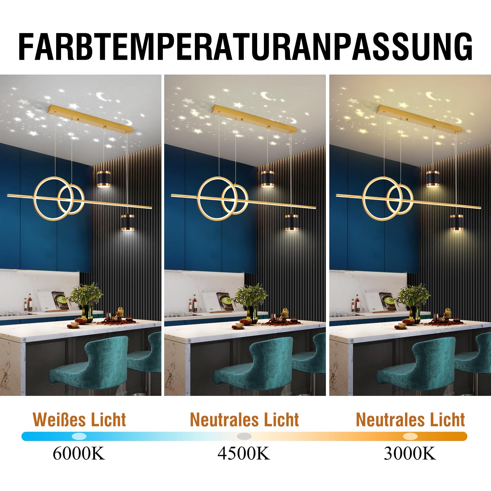 RRBEST Moderna lampada a sospensione LED Tavolo da pranzo, lampada a sospensione dimmerabile per soggiorno, lampada regolabile per sala da pranzo per sala da pranzo cucina isola soggiorno