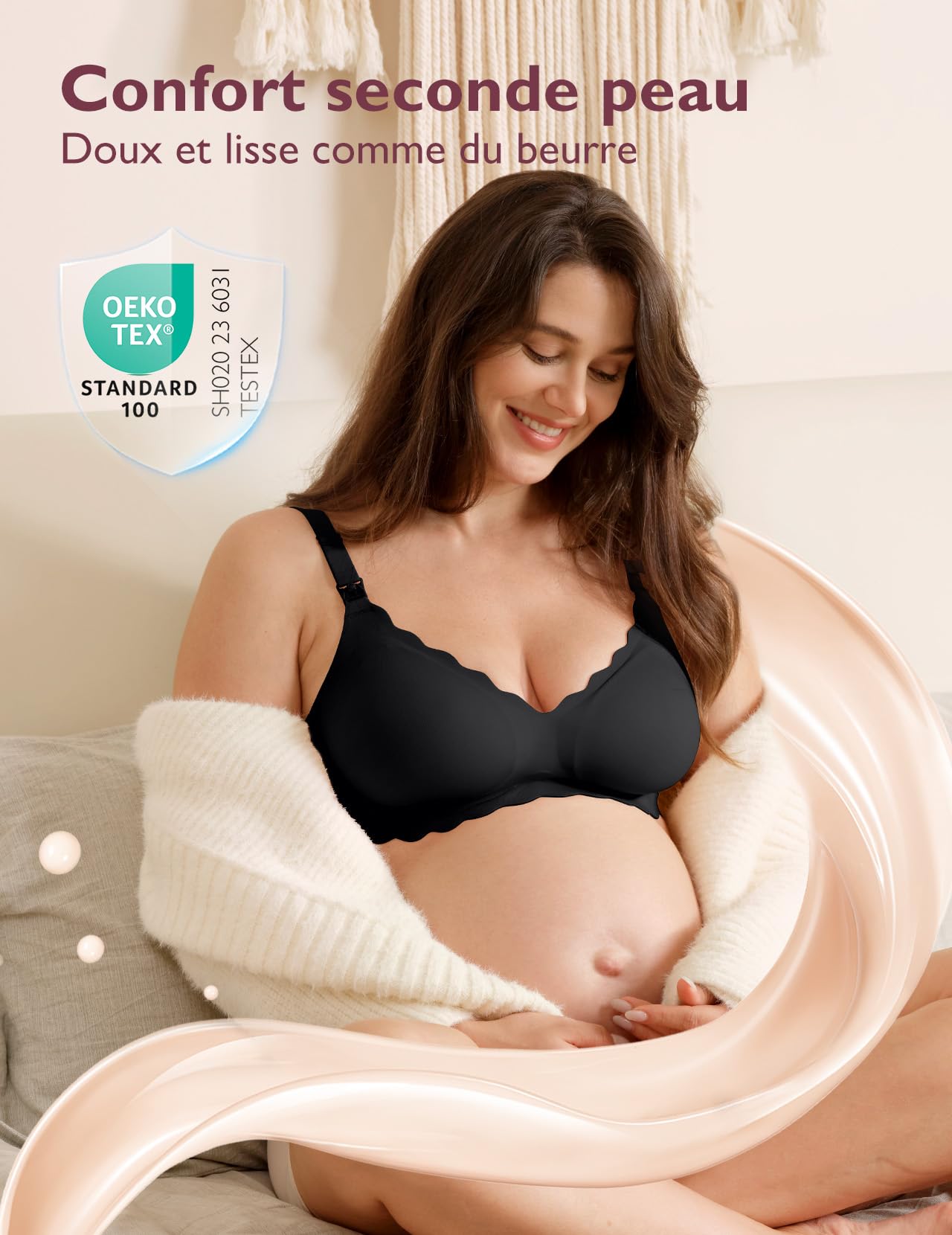 momcozy Soutien-Gorge Allaitement, Brassiere Allaitement, Soutien-Gorge sans Armature Classique avec Bandes Jelly, Lingerie Maternité Seamless pour Grossesse et Nuit