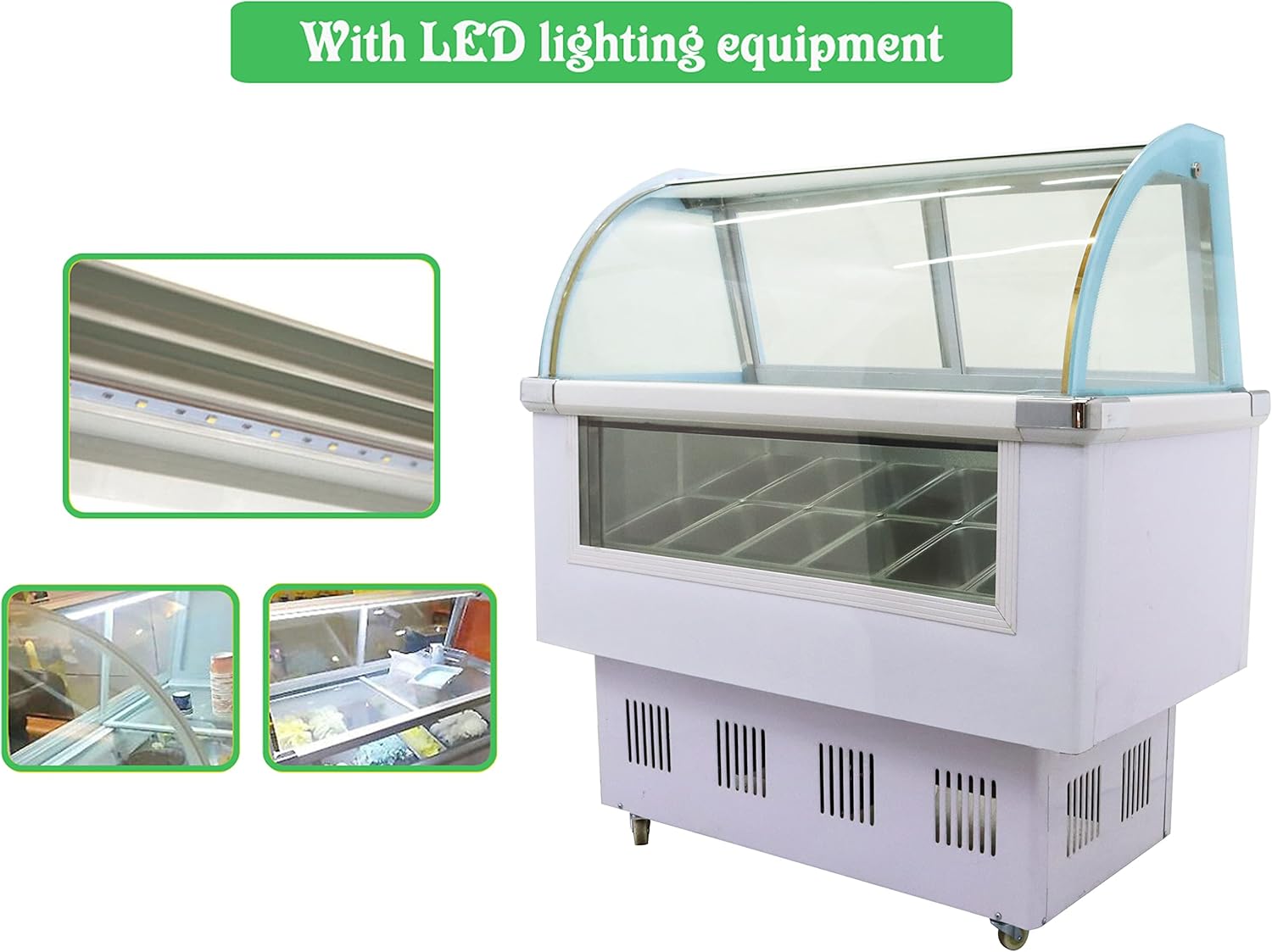TECHTONGDA Commercial Ice Cream Chest Refrigerator Display Case Showcase Gelato Freezer with LED Light 220V 12 Pan