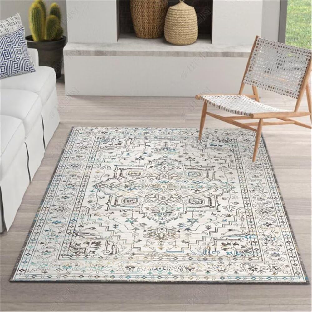 Tapis de restaurant bleu floral 200x280cm anti-salissure et doux pour chambre bébé