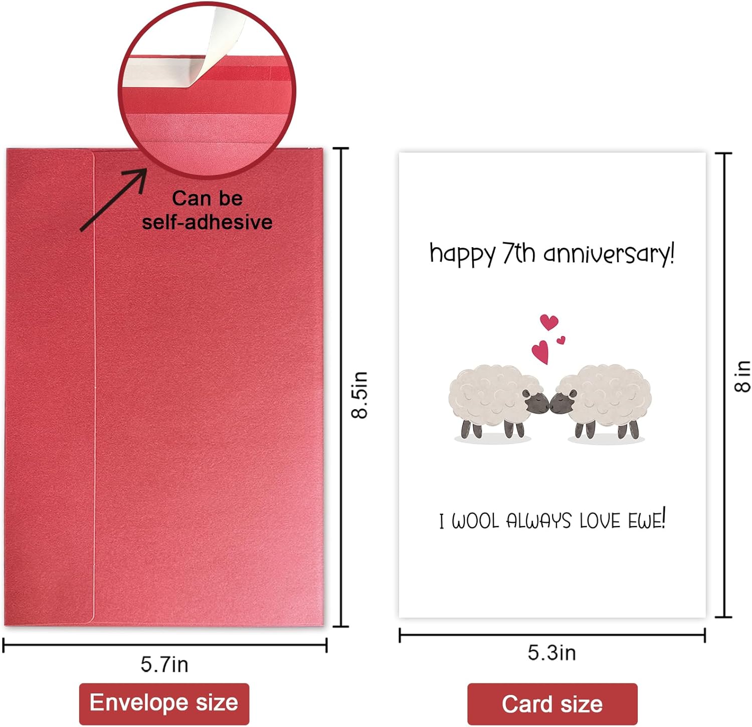 Funny 7 Years Anniversary Card, Wool Anniversary Card for Him Her, Seventh Anniversary Card for Husband Wife, Seven Years Anniversary Card - Image 2