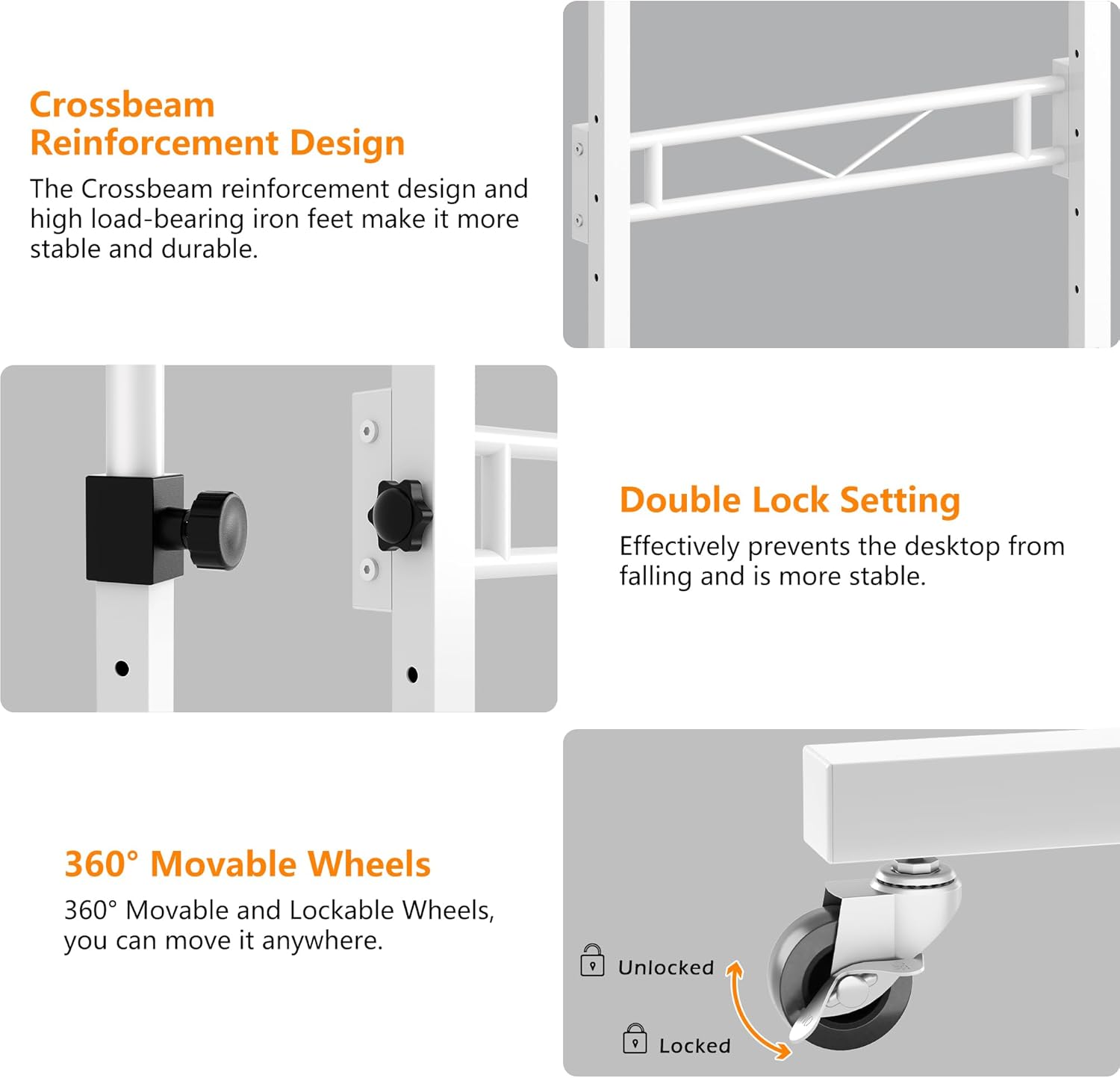 HOMIDEC Standing Desk, 32 Inch Portable Small Desk Adjustable Height, Rolling Home Office Desks with Wheels, Sit Stand Desk for Bedroom Walking Pad Home Office Small Space, White
