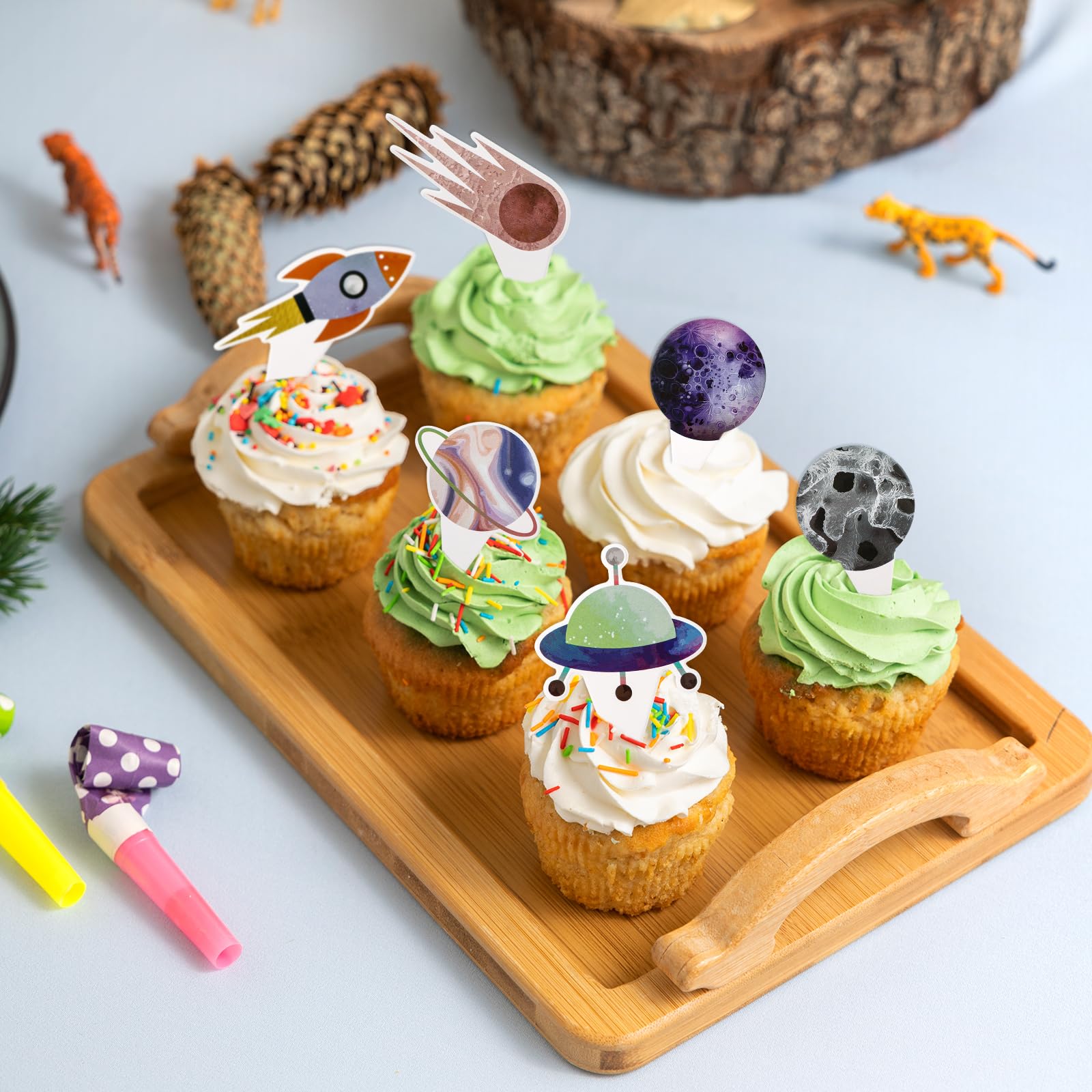 24 Topper Per Torta A Tema Spaziale – Pianeti, Razzi, Alieni – Decorazioni In Cartone Per Compleanni E Feste