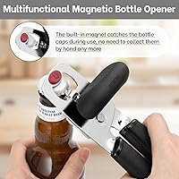 Vista 6 de Beneno Abrelatas manual resistente con tapa magnética levantador y abridor de botellas, abrelatas manual con agarre ergonómico suave, perilla