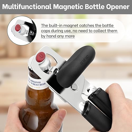 Miniatura 5 de Beneno Abrelatas multifuncional clásico mejorado con imán y abridor de botellas, fácil de usar, hoja de corte de acero de alto carbono afilada