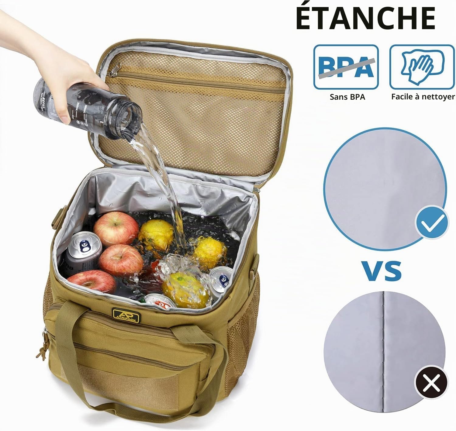 Sac Isotherme Tactique 22L Homme, glacière adaptée au Travail | Grande glacière tactique repas, bandoulière ajustable amovible, doublure isolante étanche, sac souple adapté à la pêche