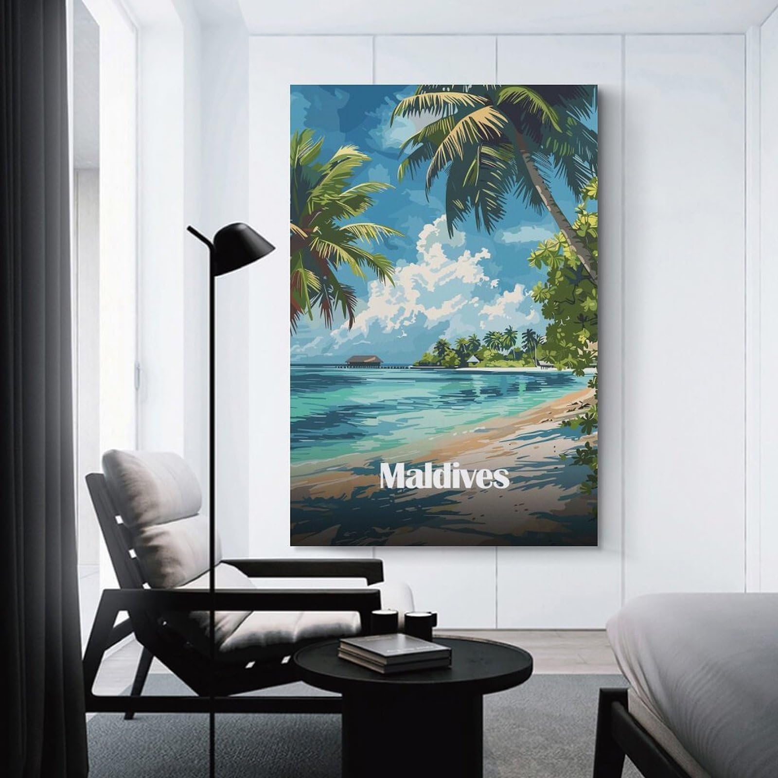 Junmoney Maldives Tropical Beach Paradise Home Decor Wall Art, 24x36inch(60x90cm), for Apartments, Flats Or New Home Decor, An Easy Choice for New Home Styling