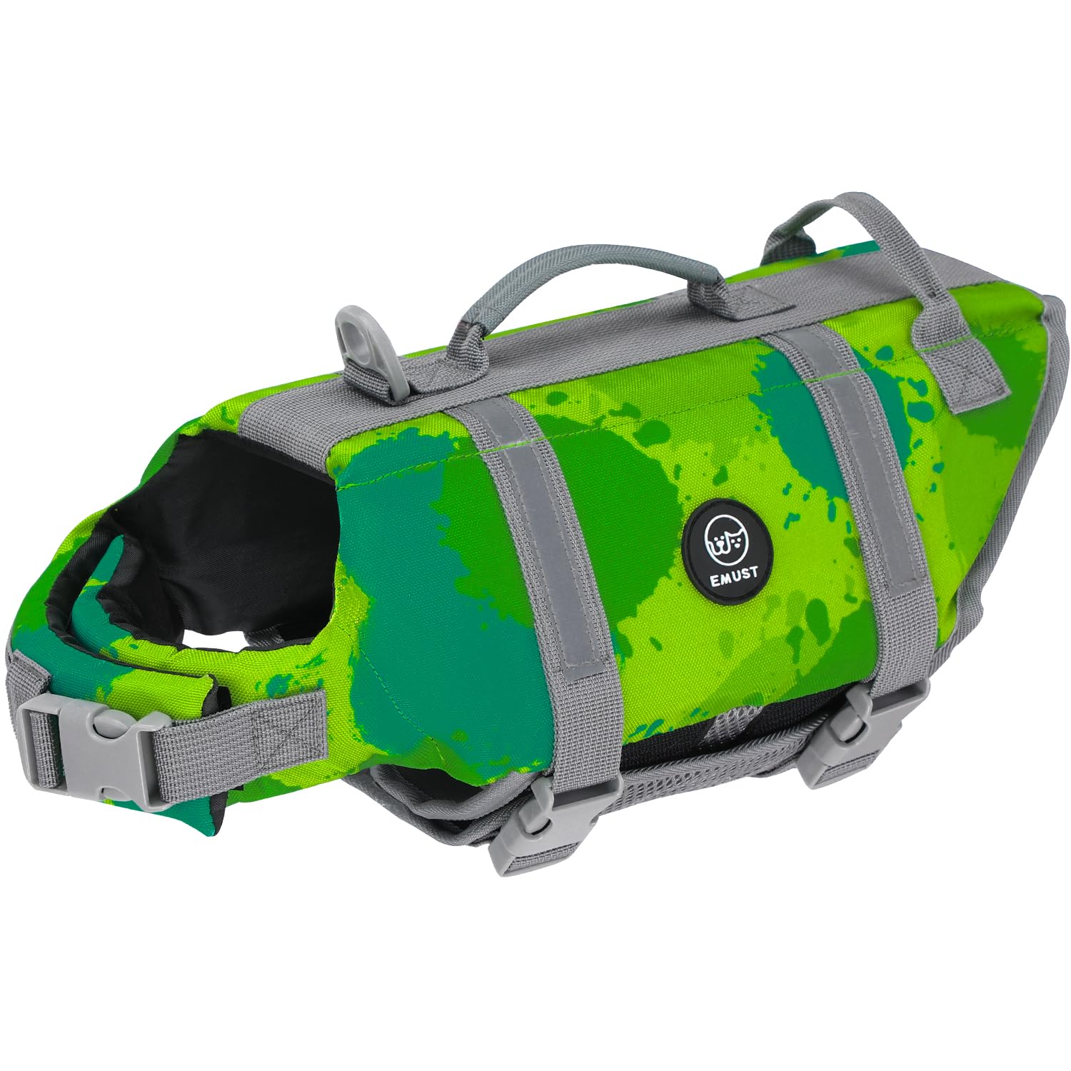 EMUST Dog Life Jackets, Dog Life Vests for Swimming, Beach Boating with High Buoyancy, Dogs Flotation Vest for Small/Medium/Large Dogs, S, MultiGreen