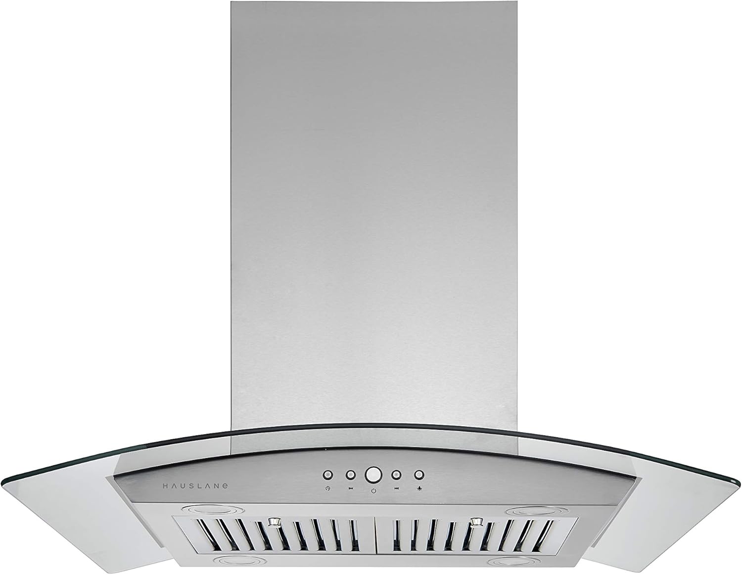 Hauslane | Chef Series IS-200 30" Modern Island Range Hood | Contemporary Tempered Glass | Powerful Suction with Maximum Coverage, LED, and Baffle Filters | Fits 6” Round Duct or Recirculation