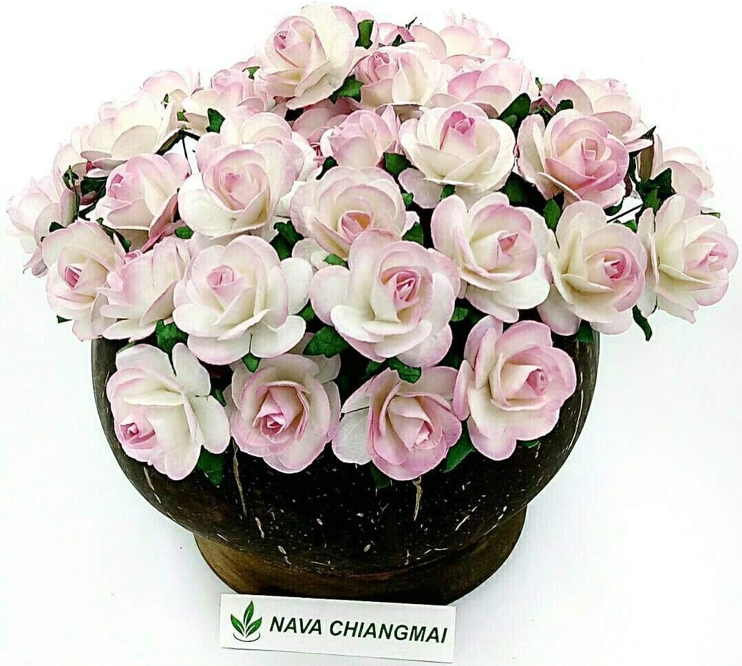 40 pcs Rose 25-30mm pale Pink and White Mulberry Paper Flowers handmade craft project cardmaking Floral Valentine