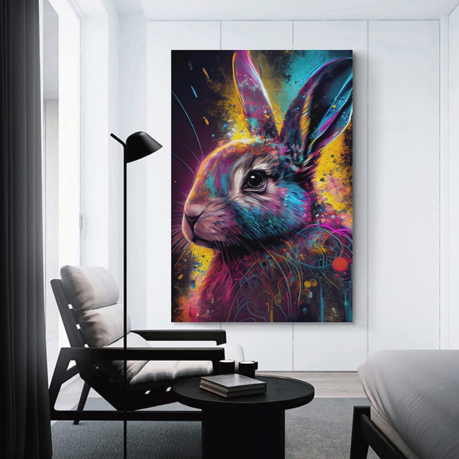 Junmoney Decorative Wall Artwork Colorful Cute Rabbit, 16x24inch(40x60cm), for Lounge, Bedroom Or Personal Spaces, Thoughtful Wall Decor for Art Lovers