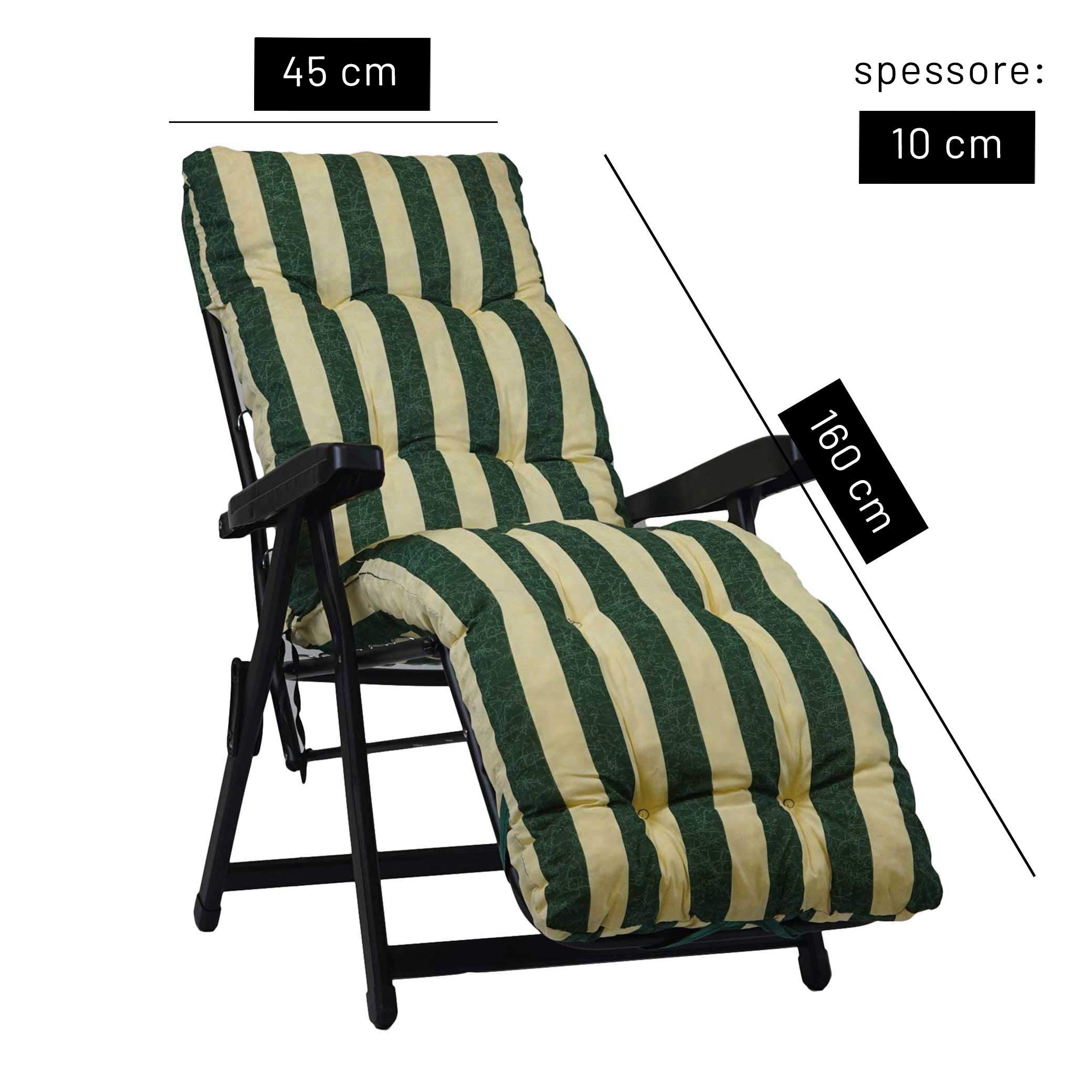 TECNOCUCI Cuscino Imbottito per Sdraio con poggiapiedi (160x45cmx10cm) - Realizzato in Italia - Ricambio Cuscino Ideale per Sdraio da Giardino