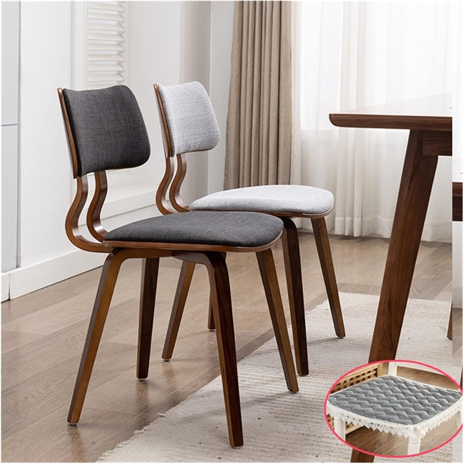 Adjustable Office Computer Chair with Armrest Solid Wood Dining Chairs Kitchen Furniture Hotel Restaurant Chair Household Backrest Room(Green-Walnut)