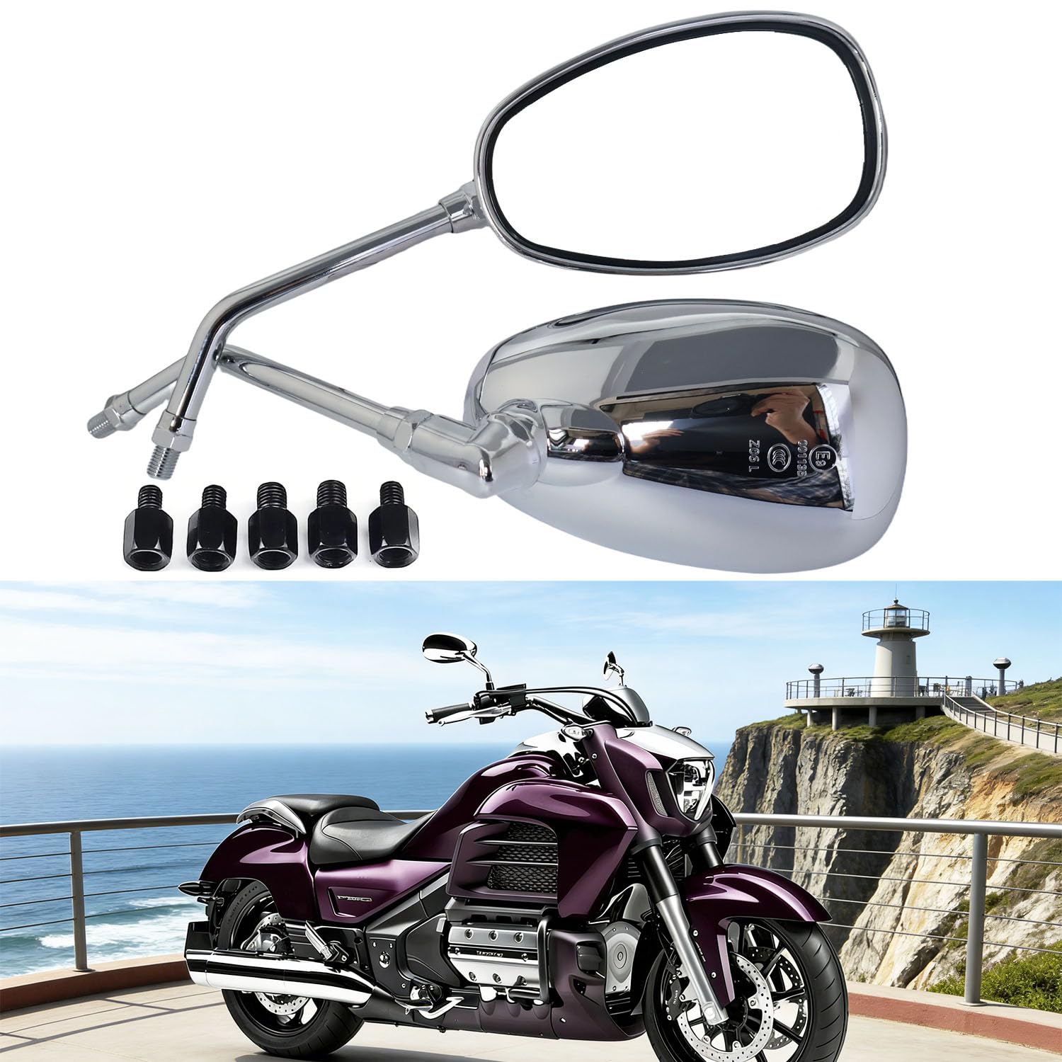 Specchietti Laterali per Moto M10 M8, Specchietto Retrovisore Moto Cromato Compatibile per Yamaha Bobber ATV Street Bike Cafe Racer Sport Cruiser Chopper