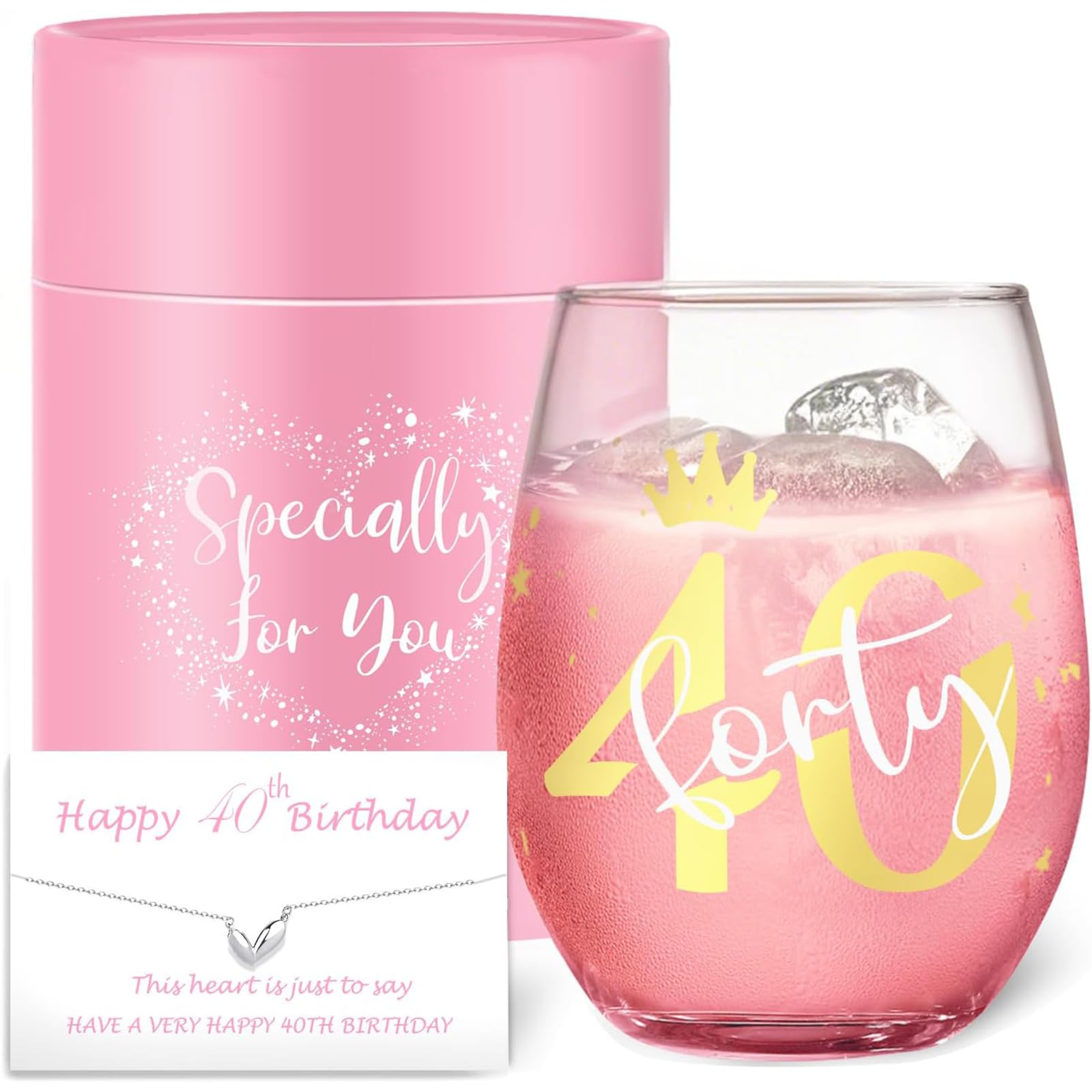 Yalucky - Regalos de 40 cumpleaños para mujeres, idea de regalo de copa de vino de 40 años, decoración de fiesta de 40 años, regalo de boda para esposa, amiga, damas, tía, hija, hermana