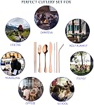 Travel Portable Utensils, Reusable Stainless Steel Flatware Set with Case, Portable Camping Cutlery Set for Lunch Box, 8-Piece Including Knife Fork Spoon Chopsticks Cleaning Brush Straws (Rose Gold)