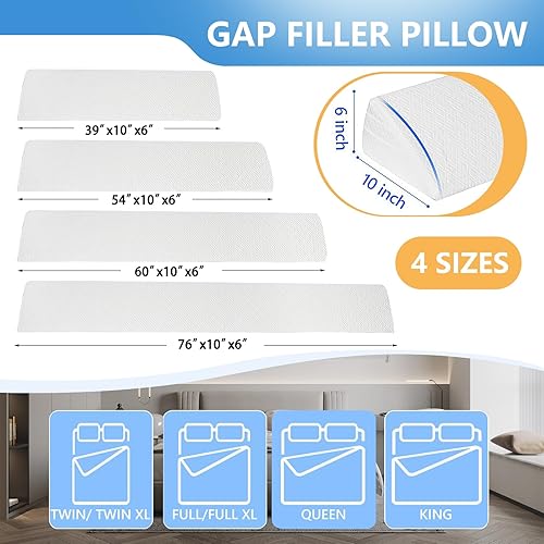 Miniatura 6 de Cabecero de almohada de cuña de tamaño matrimonial (54 x 10 x 6 pulgadas), almohada de cuña para dormir, relleno de espacio (0-7 pulgadas) entre tu