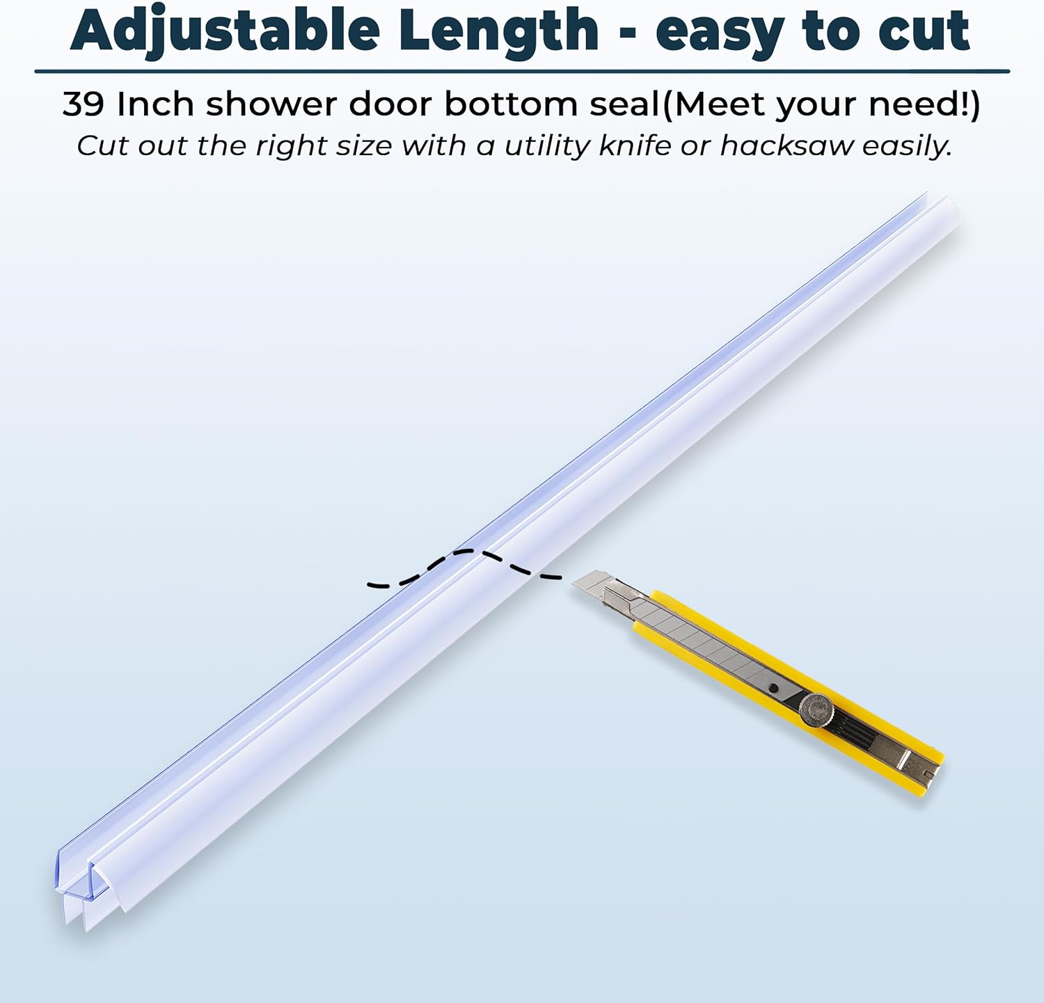 2PCS Shower Door Bottom Seal for Frameless Doors 10MM, 3/8" x 39", Clear Vinyl Shower Door Seal Strip Sweep, Leak-Proof Water Barrier