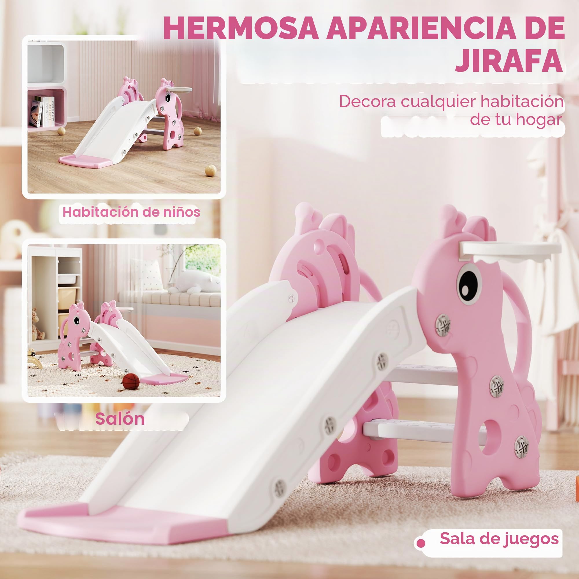 AIYAPLAY Tobogán 3 en 1 Forma de Jirafa para niños de 1-3 años Rosa