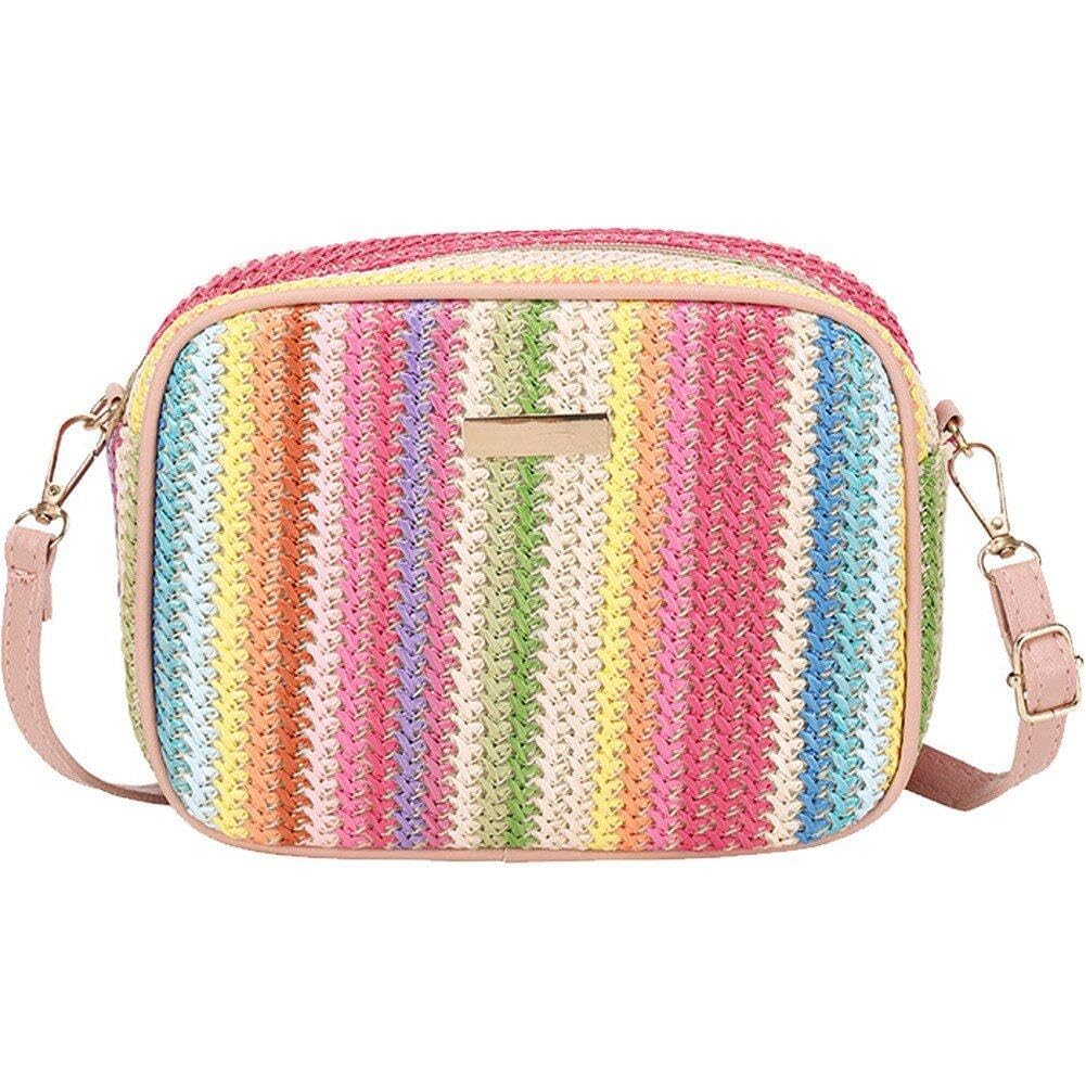 Sanfly Straw Bag for Women Weave Handmade Crossbody Bag with Zipper Multi-color Straw Woven Bags for Summer Beach Travel