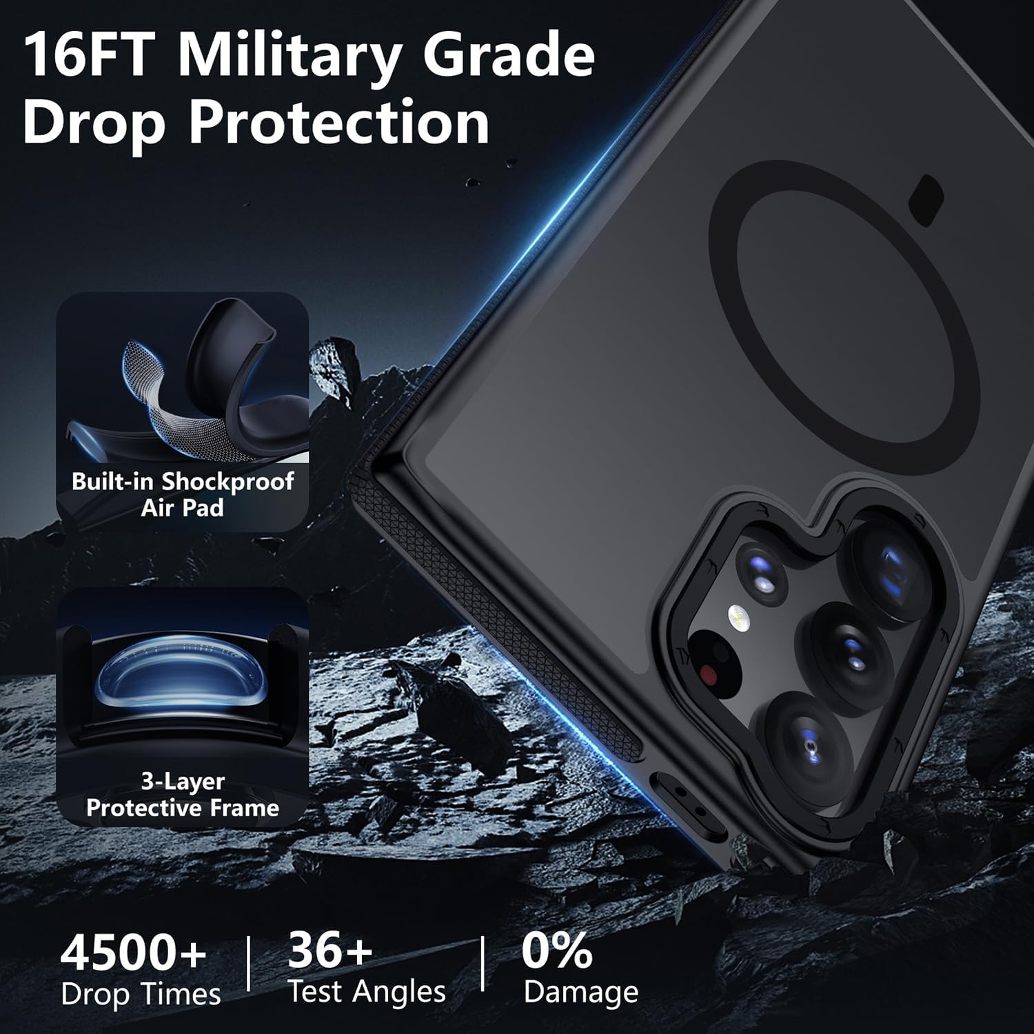 TIANNIUKE for Samsung Galaxy S24 Ultra Case, Dual-Side Magnetic Ring Holder,Compatible with MagSafe, Anty-Slip Grip,Military-Grade Protective, Adjustable Kickstand, Magnetic Phone Case (Black) - Image 6