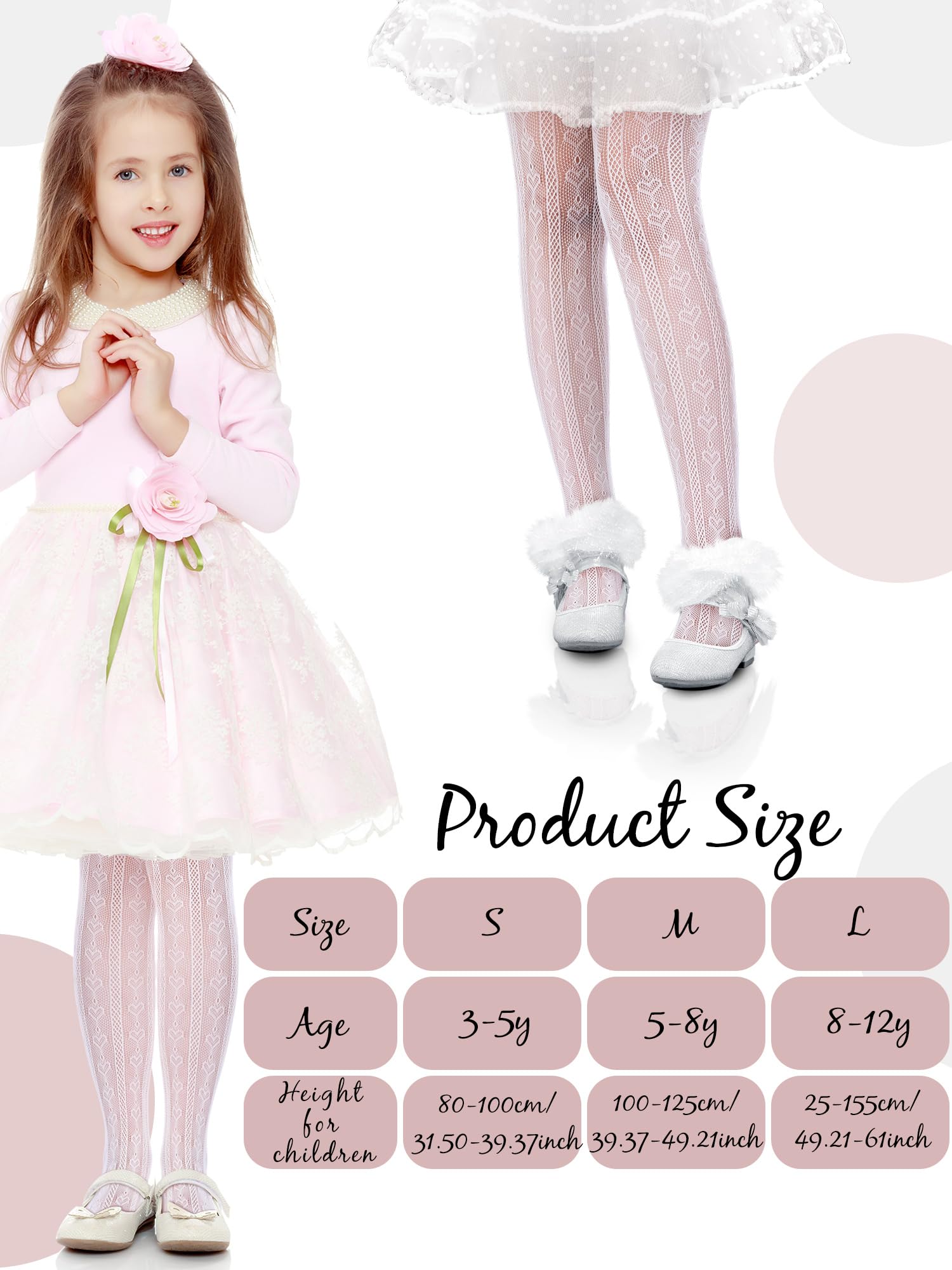 Fourluoo 3 pares de medias de encaje para niñas, medias de red a rayas con patrones de corazón, calcetines elásticos para niños de verano