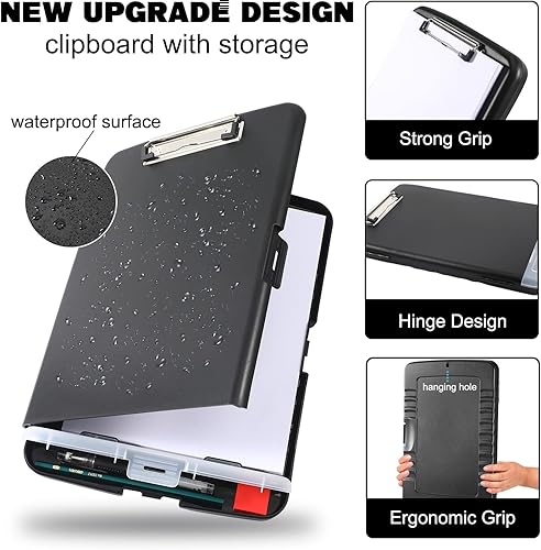 Miniatura 5 de Portapapeles con almacenamiento, portapapeles de enfermería de gran capacidad con clip de perfil bajo, almacenamiento de plástico resistente,