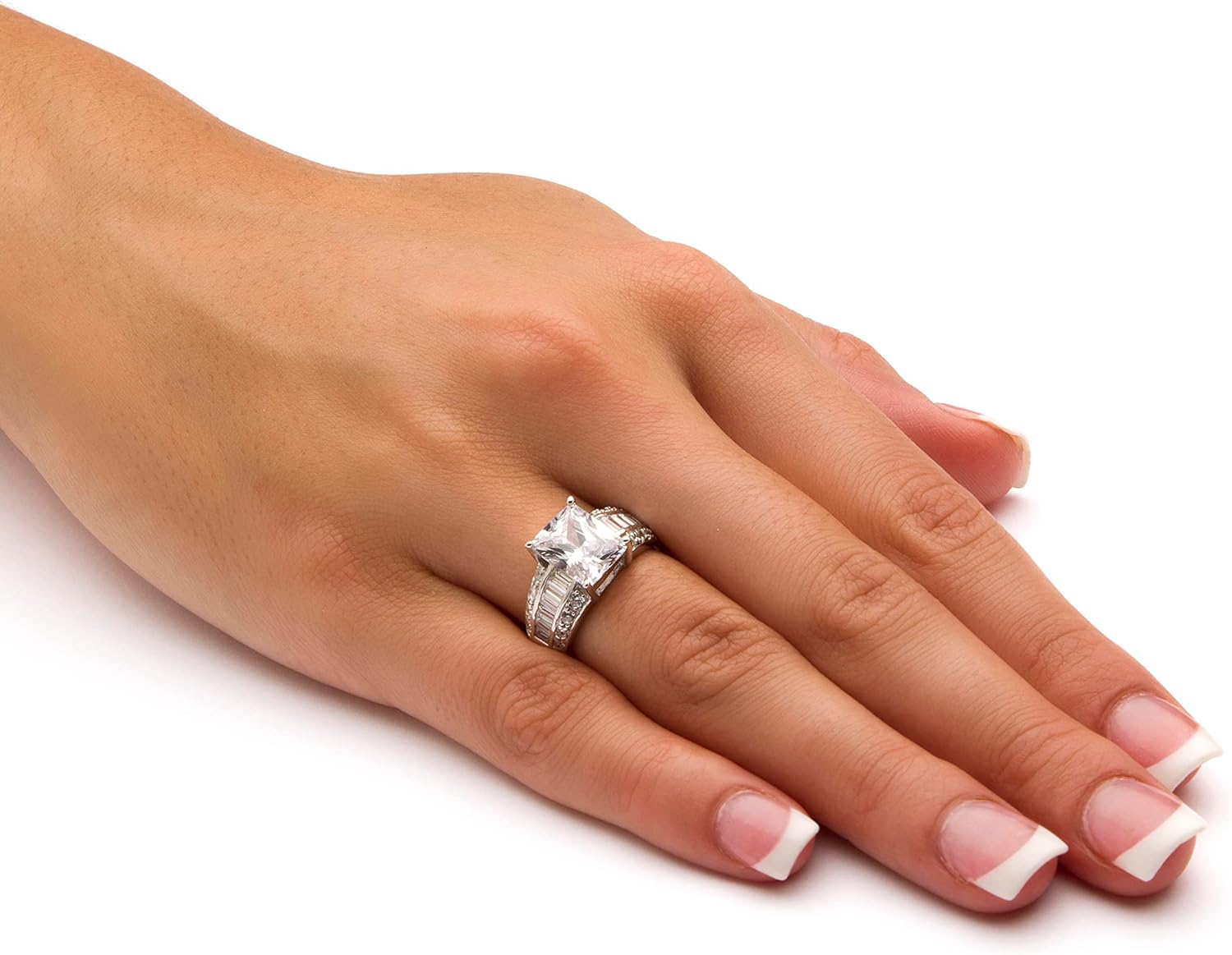 PalmBeach Platinum-plated Sterling Silver Emerald Cut Cubic Zirconia Engagement Ring Sizes 5-10