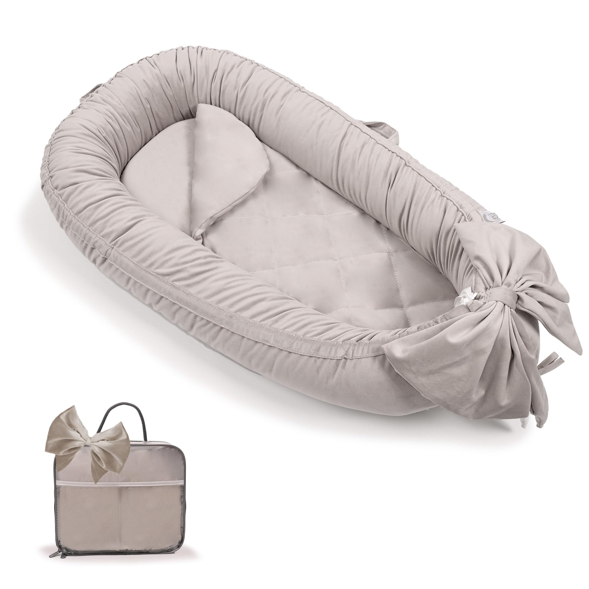 EAQ Baby Nest Pod for Newborn,Baby Sleep Pod Soft Breathable Napping or Traveling for 0-12 Months,Travel & Baby Essentials for Newborn (Grey)