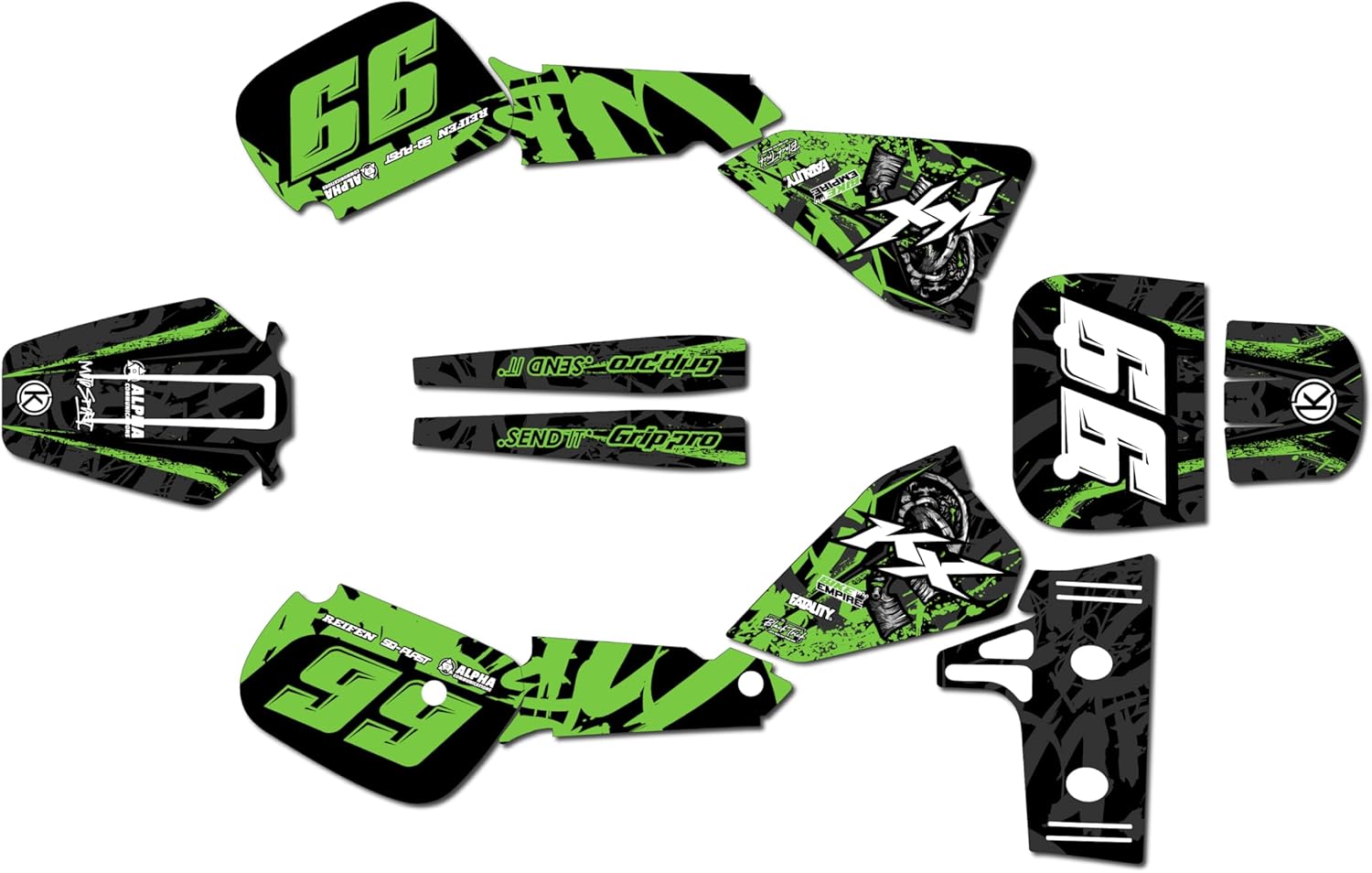 Graphics Kit for Kawasaki KX60 KX 60 (1984-2004) Revolt Series Green 16 Mil-Dirt bike Custom Racing Graphics Decals Stickers Kit, no-plastics