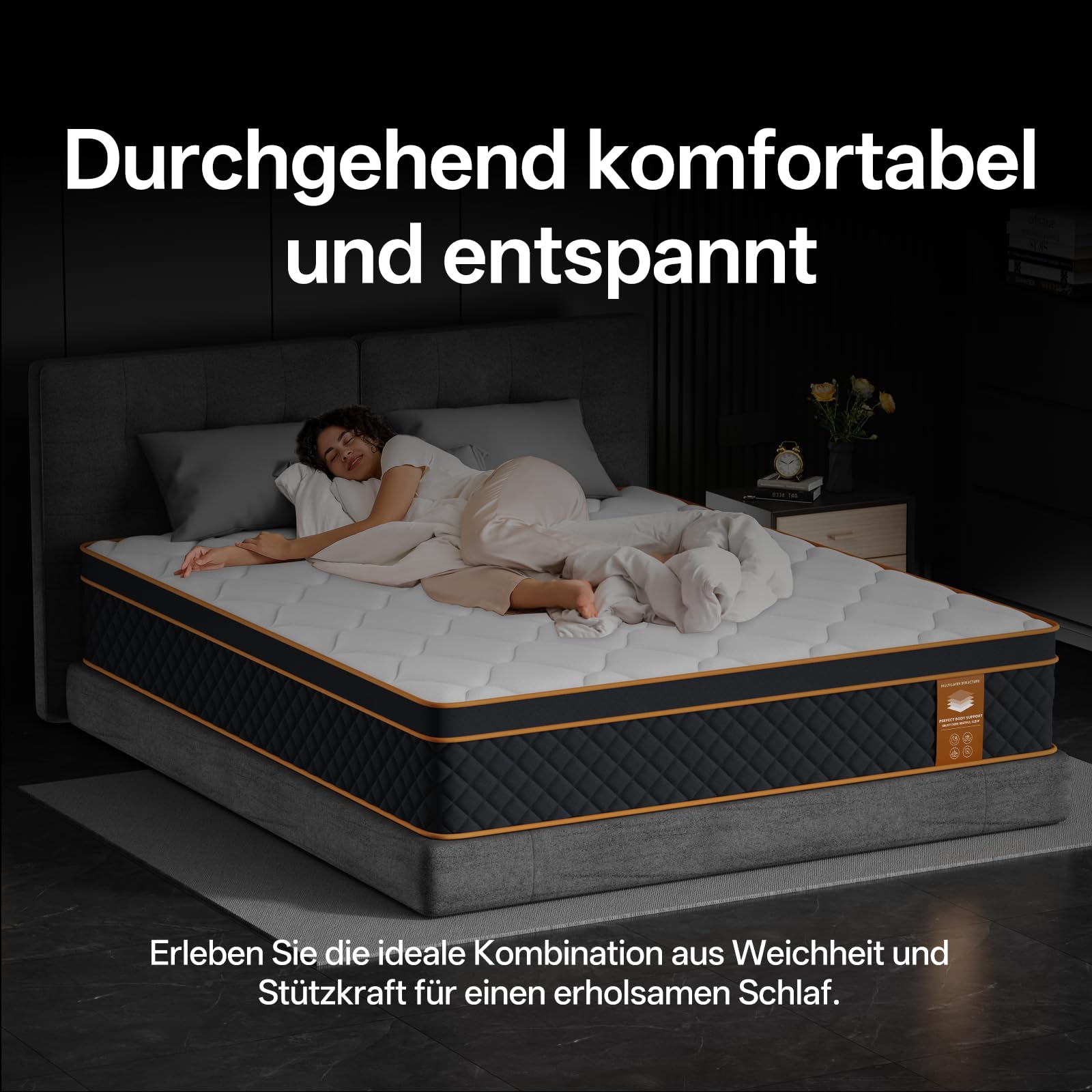 Matratze 140x200 cm Höhe 25cm, 7-Zonen Federkernmatratze, Härtegrad H3, Orthopädische & Ergonomische Federkernmatratze mit Memory-Schaum Schicht, Rückenentlastende