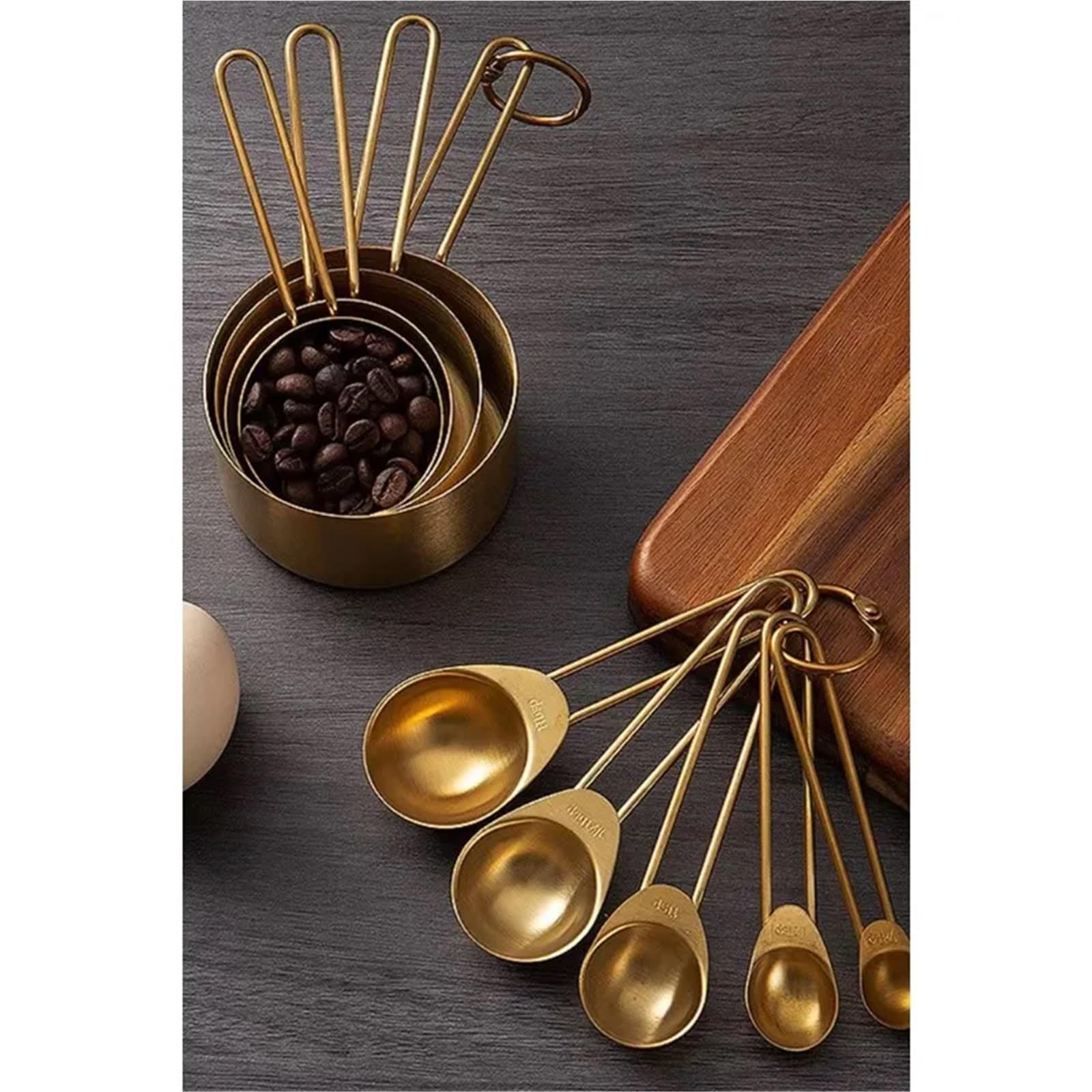 Juego de tazas y cucharas medidoras doradas acero inoxidable for cocina repostería, utensilios medición for cocinar con precisión para Medir Líquidos y Sólidos