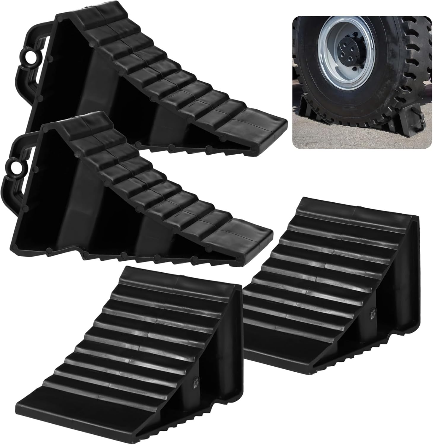Generic Plastic Tire Chocks, 4 Pcs Wheel Chocks For Rv Suv Car With Handle, Serrated, 7.87 X 4.72 X 4.3 In