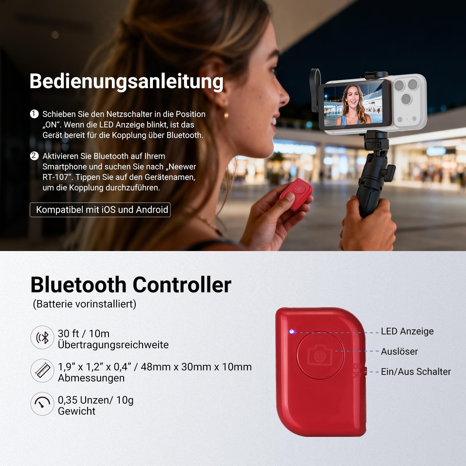 NEEWER 4" Monitor für Smartphone Vlogs und Selfies, Smartphone Rückkamera Monitor mit Fernbedienung für YouTube und TikTok Videostreaming