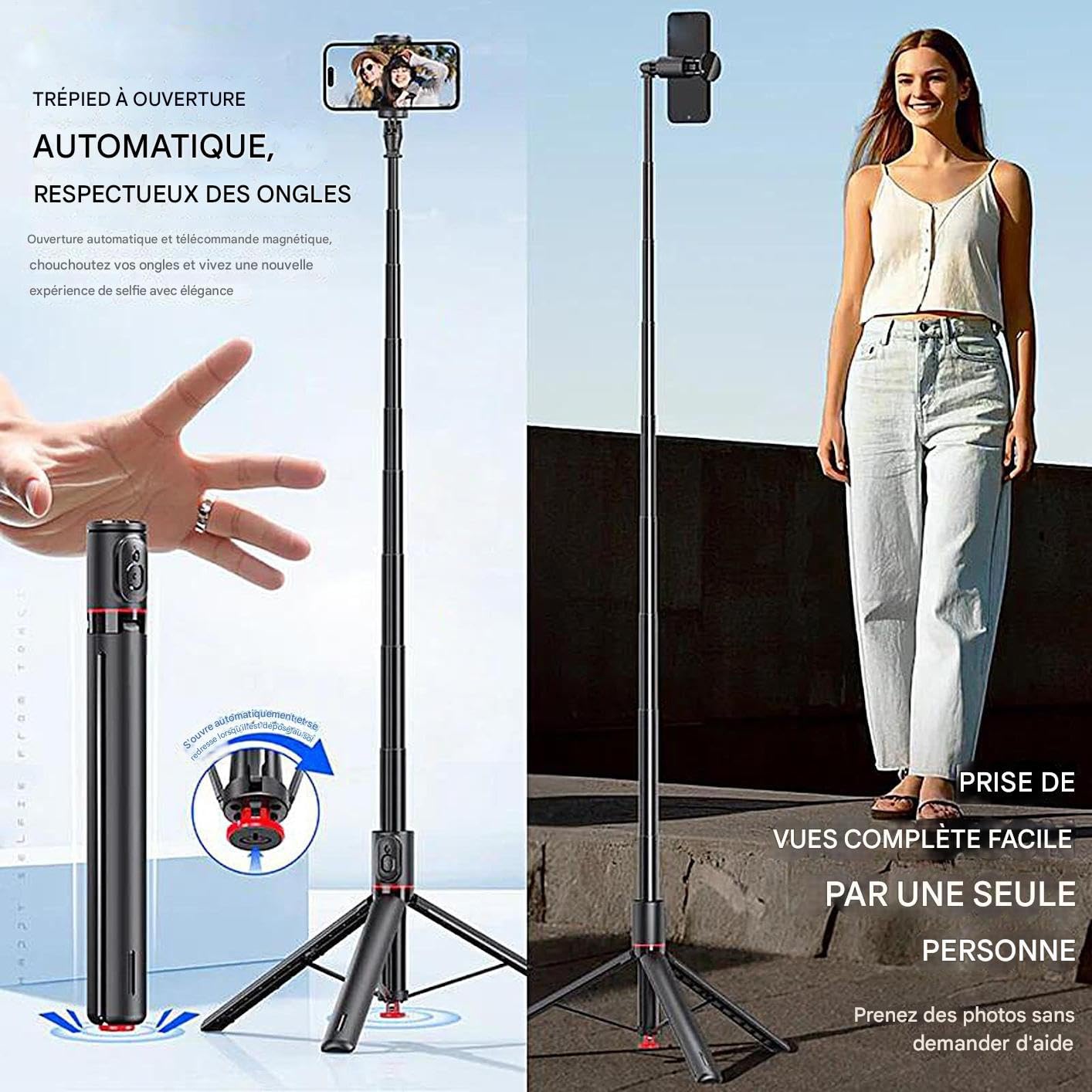 Selfie Stick Supporto Magnetico Rotante A 360 Gradi | Treppiede Selfie Stick Wireless Per Cellulare Supporto Fotografico Per Palestra, Cucina, Escursionismo, Famiglia E