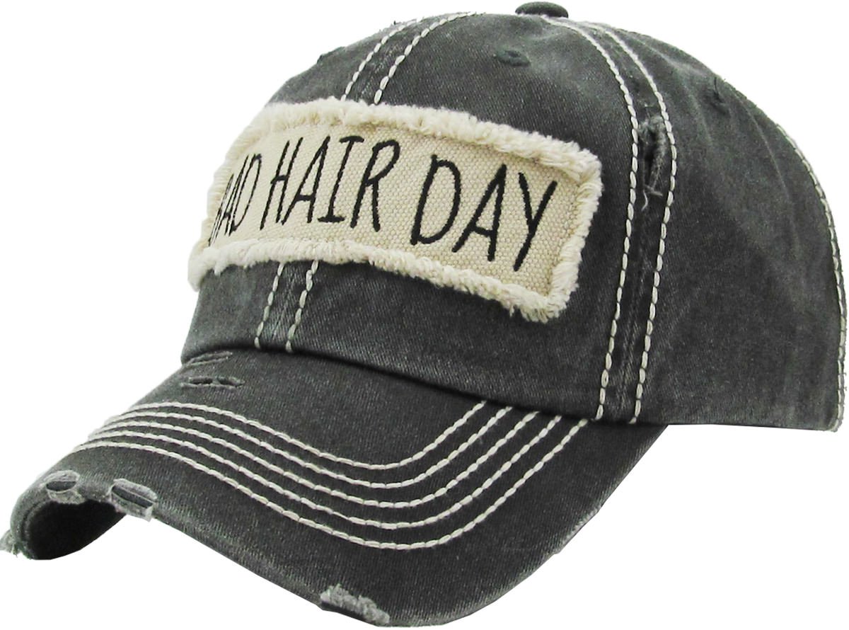 Funky Junque Women's Baseball Cap - Distressed Vintage Embroidered Patch Hat, "Home Hair Don't Care", Black, One Size - View #12