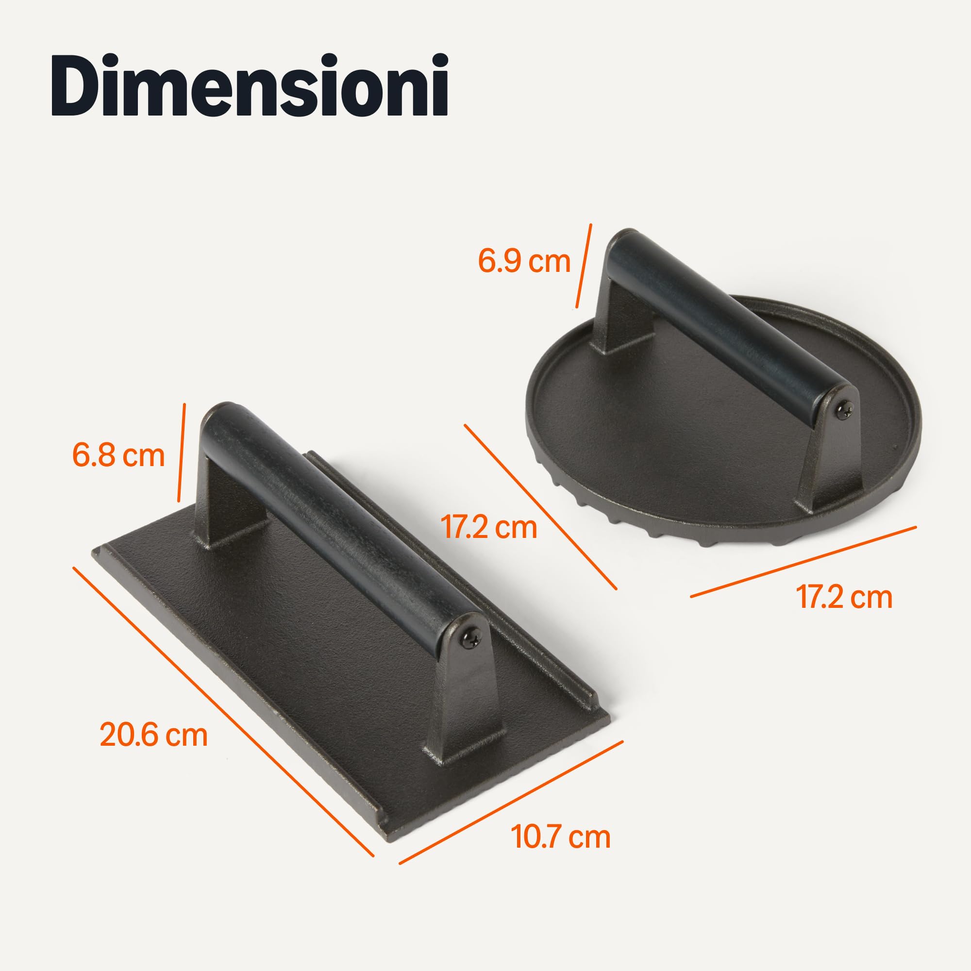 Amazon Basics Pressa per Hamburger, Rotonda e Rettangolare, Nera, 1 Set, Round - 17.2 x 17.2 x 6.9 cm, Rectangle - 20.6 x 10.7 x 6.8 cm