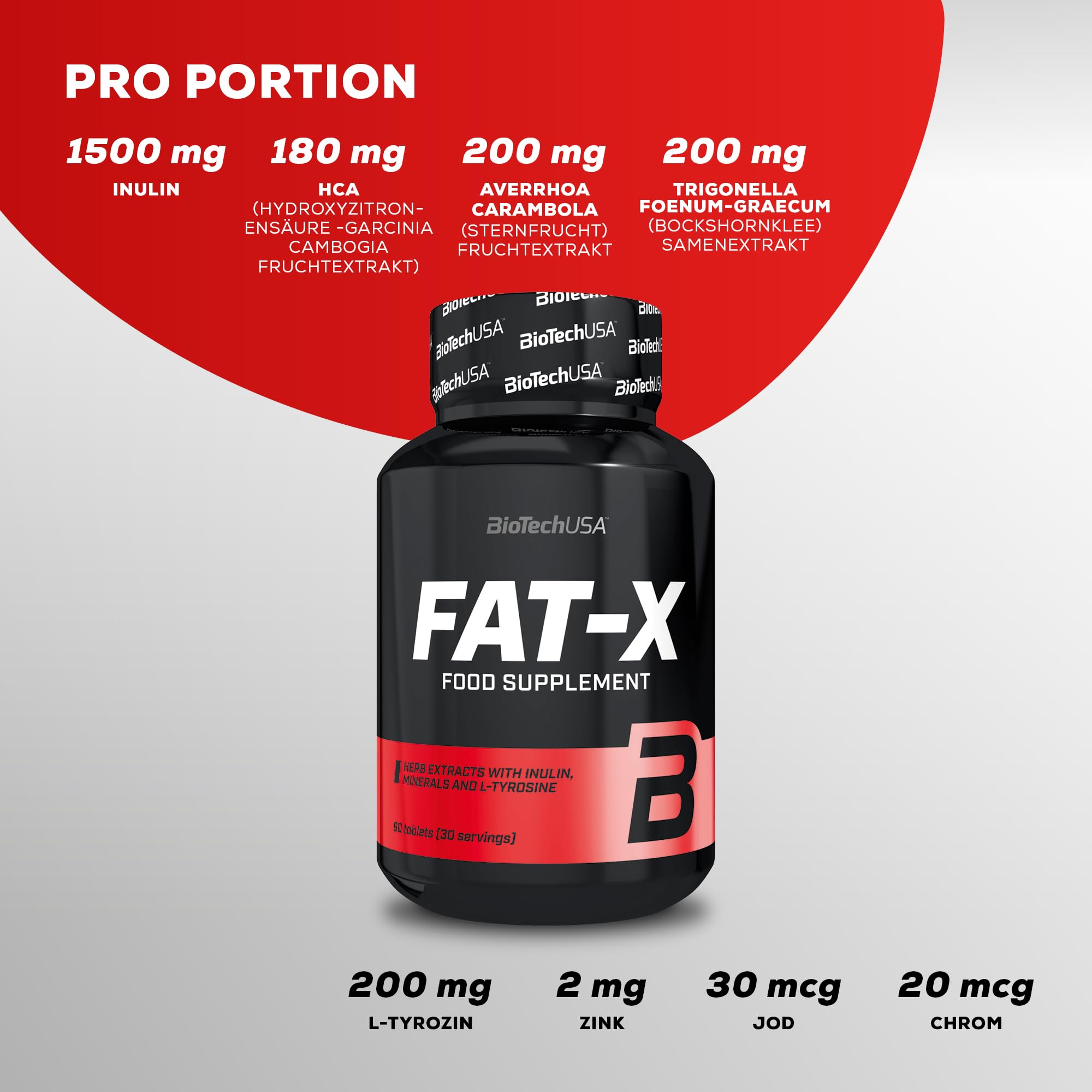 BioTechUSA Fat-X | Gewichtsmanagement-Formel mit Pflanzenextrakten | Stimulanzien-freie | mit Inulin, HCA und Mineralien | zur Unterstützung des Stoffwechsels | 60 Tabletten
