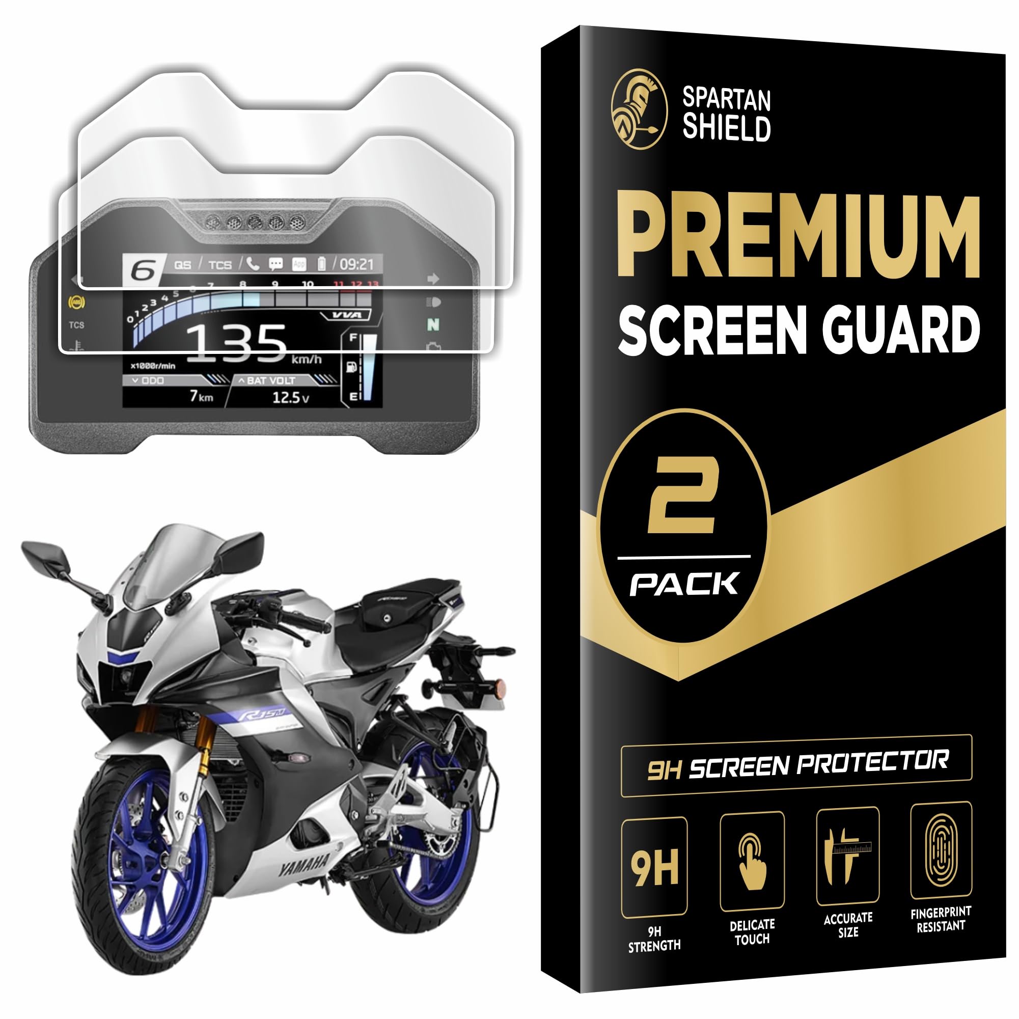 Spartan Shield [2 PACK] Screen Guard for YAMAHA R15 M (2025+) BIKE || 5 Inch Color TFT Meter Display Protector || Anti Scratch | Water Resistant | HD Clarity || R15M 5-inch Digital Instrument Cluster Film || YamahaR15M New Bike Accessories [NOT TEMPERED GLASS] (Pack 2 [Glossy])