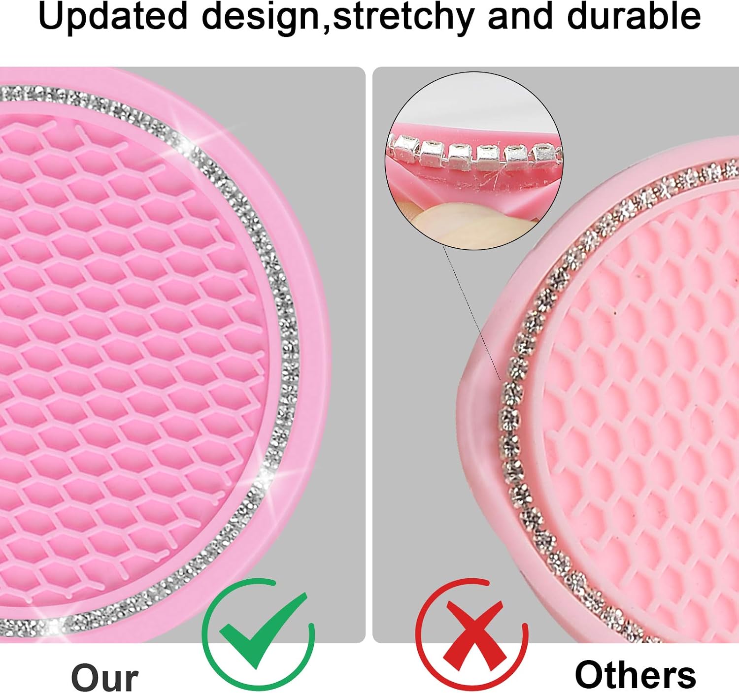 Car Coasters for Cup Holders, SHANSHUI 2.75 Inches Cute Car Accessories Anti-Slip Silicone Cup Holder for Car (Blackpink/ 4Pcs)