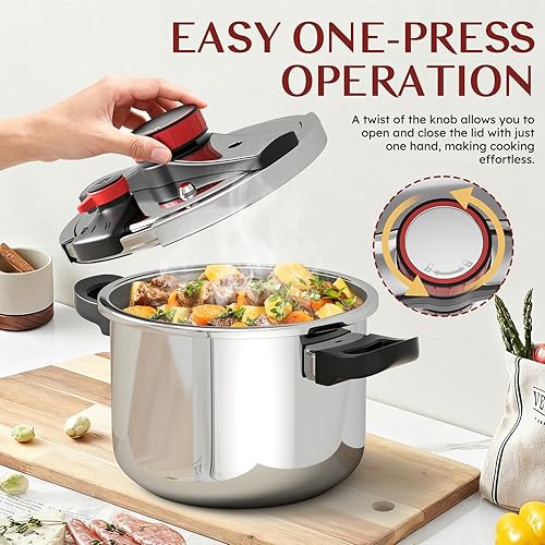Miniatura 2 de BreeRainz Olla a presión de acero inoxidable 3 en 1 de 8.45 cuartos de galón, ajustes PSI de 3 etapas, bloqueo con una mano, olla a prueba de