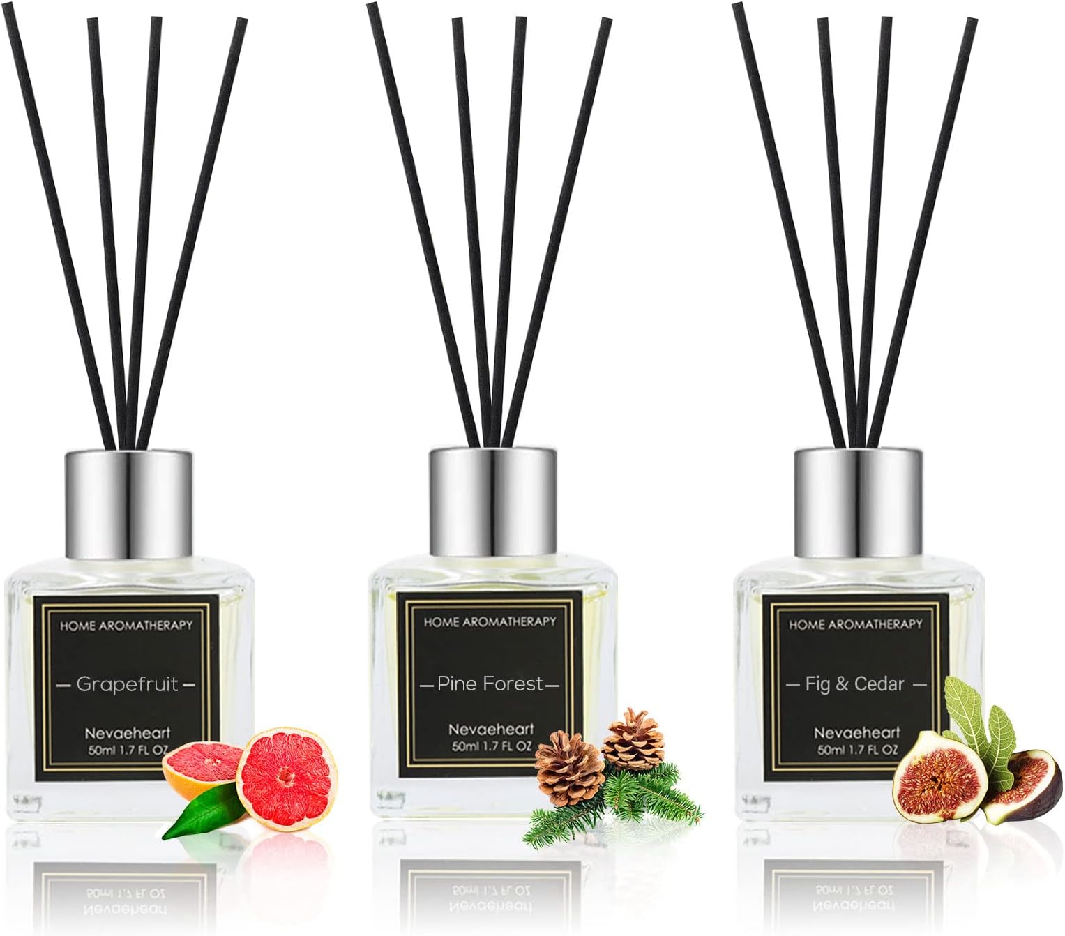 NEVAEHEART Reed Diffuser Set, Pine Forest/Fig Cedar/Grapefruit Reed Diffuser Gifts for Women,1.7OZ x 3 Packs Reed Diffuser with Sticks,Home Fragrance Reed Diffuser for Shelf Decor