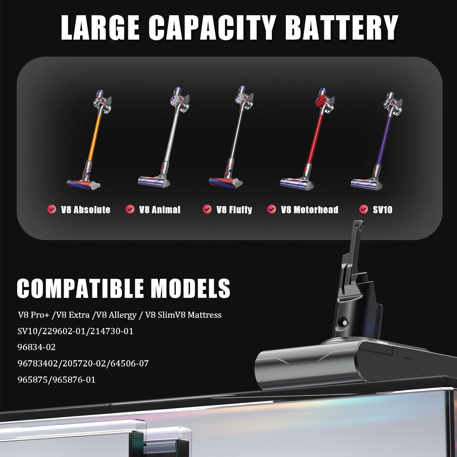 Upgraded 7200mAh V8 Battery Replacement Perfectly Compatible with Dyson V8 Animal Battery Replacement Absolute Motorhead V8 Fluffy SV10 Carbon Fiber Vacuum Cleaner