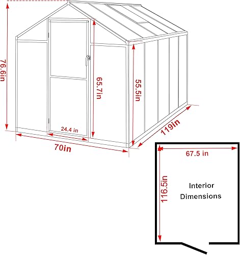 Miniatura 9 de VEIKOU Invernadero de 6 x 12 pies para exteriores, estructura de remache mejorada con 2 rejillas de ventilación, puerta con cerradura, policarbonato