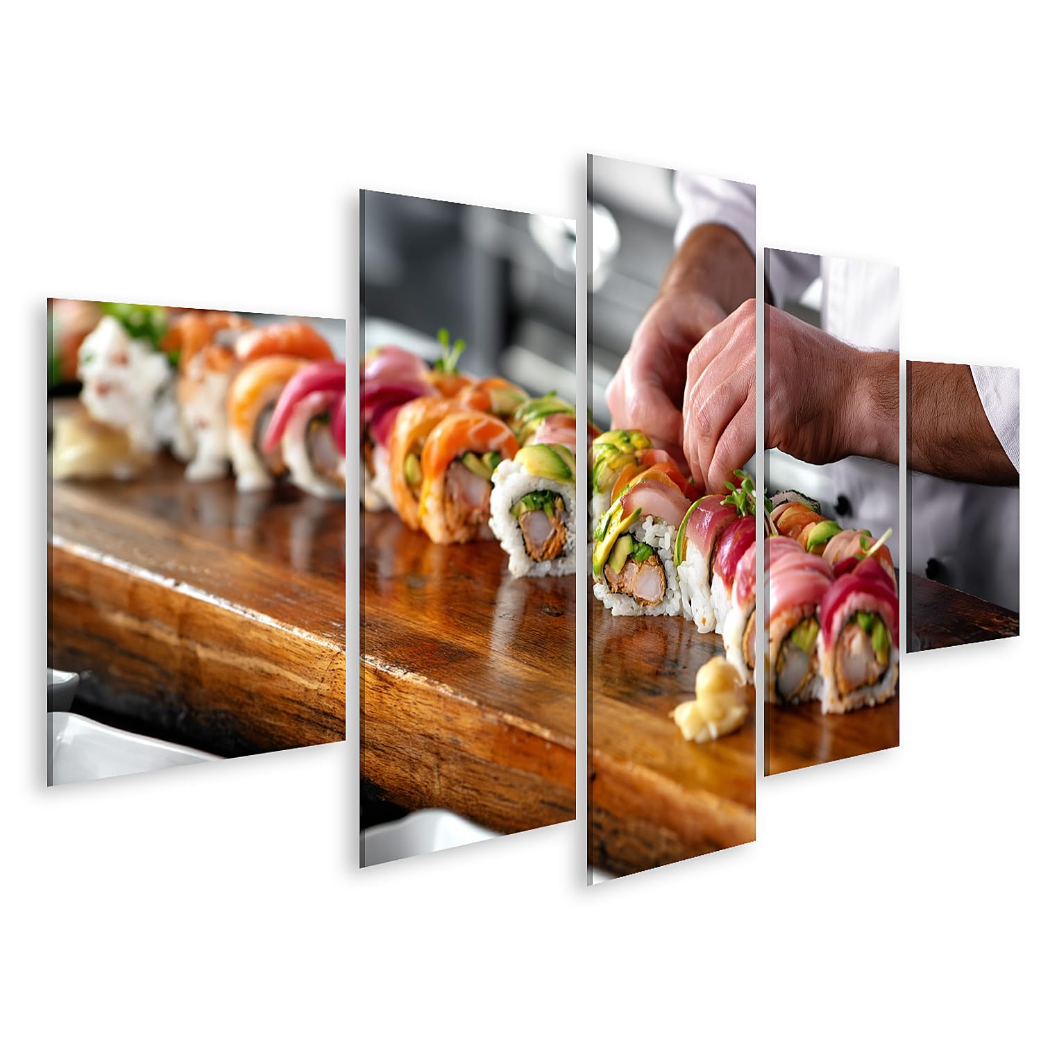 islandburner Bild auf Leinwand Kreative Sushi-Kunst Wandbild Küche Für Feinschmecker - 5-teilig